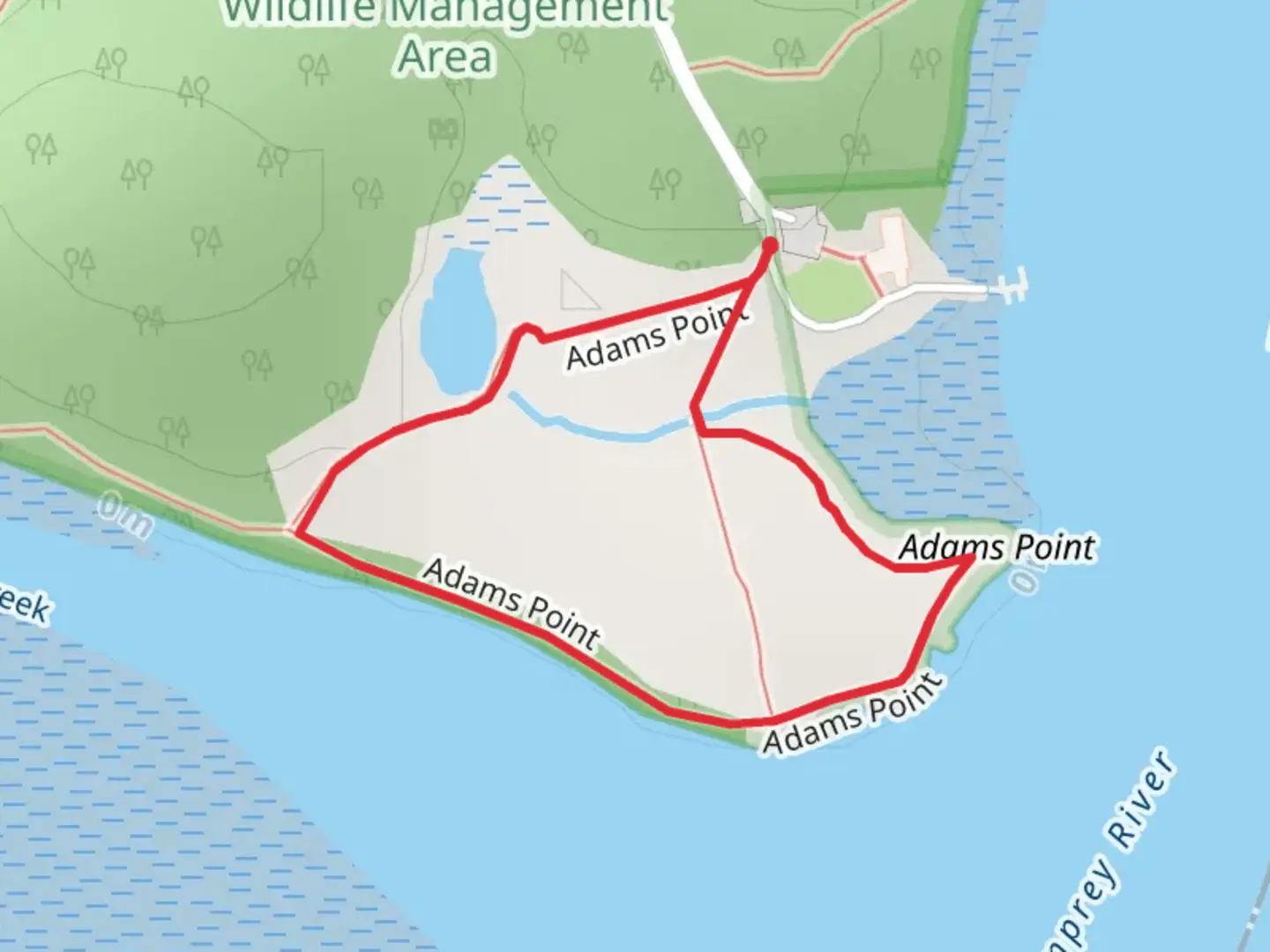 An image depicting the trail Adams Point Loop and its surrounding area.