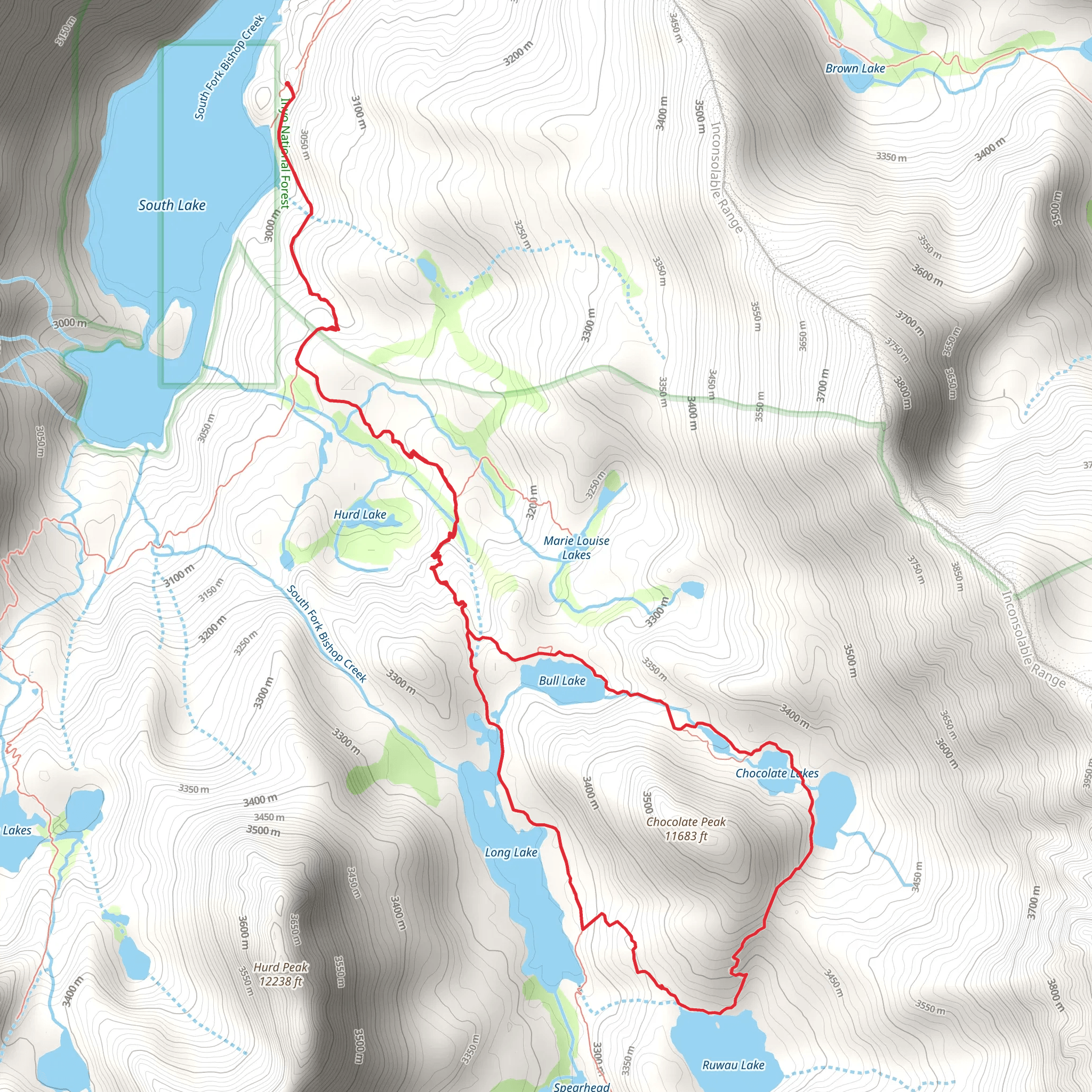 Bull, Long and Chocolate Lakes, Chocolate Peak Loop mobile static map