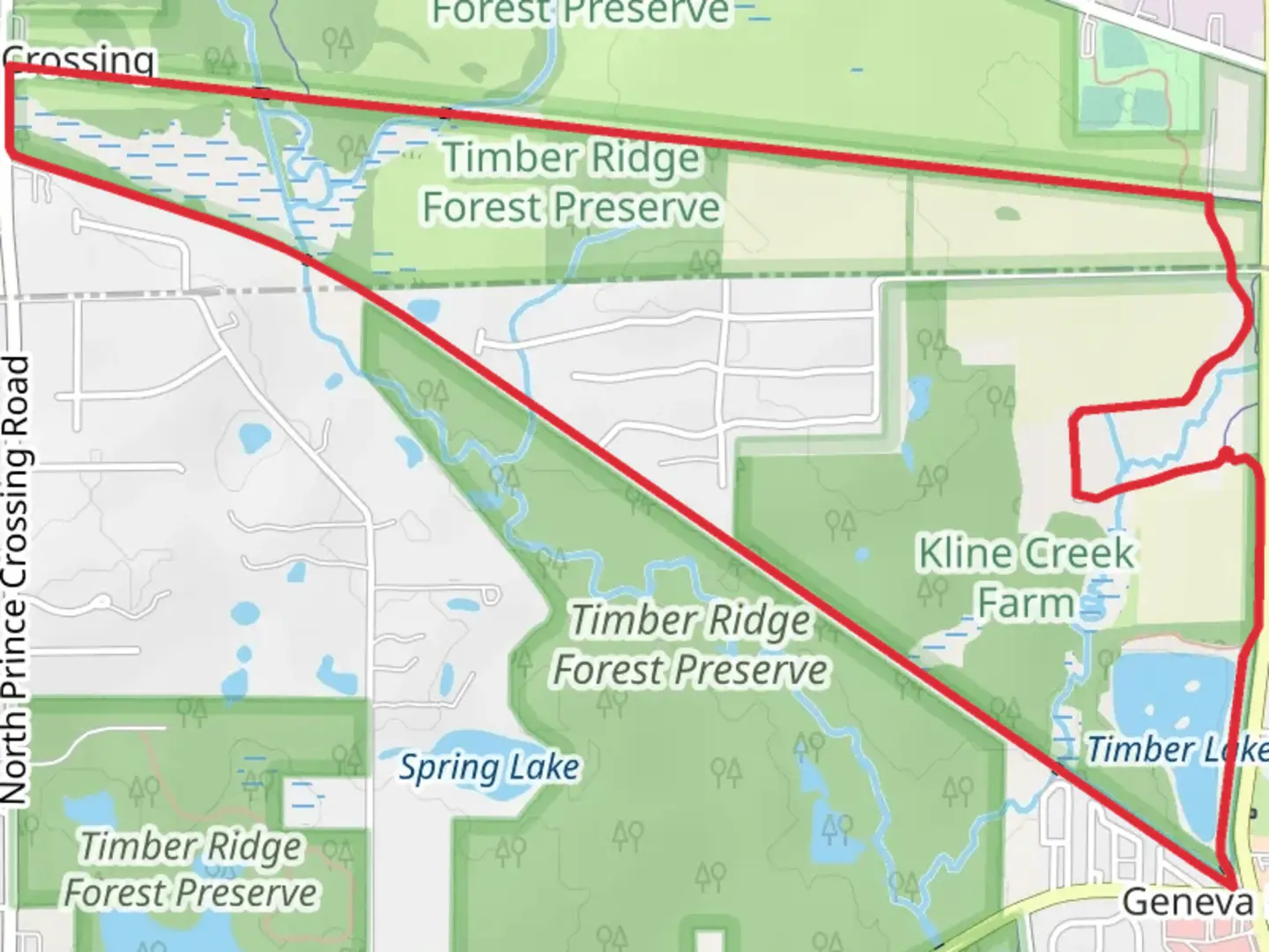 An image depicting the trail Illinois Prairie Path Elgin Branch and Great Western Loop Trail and its surrounding area.