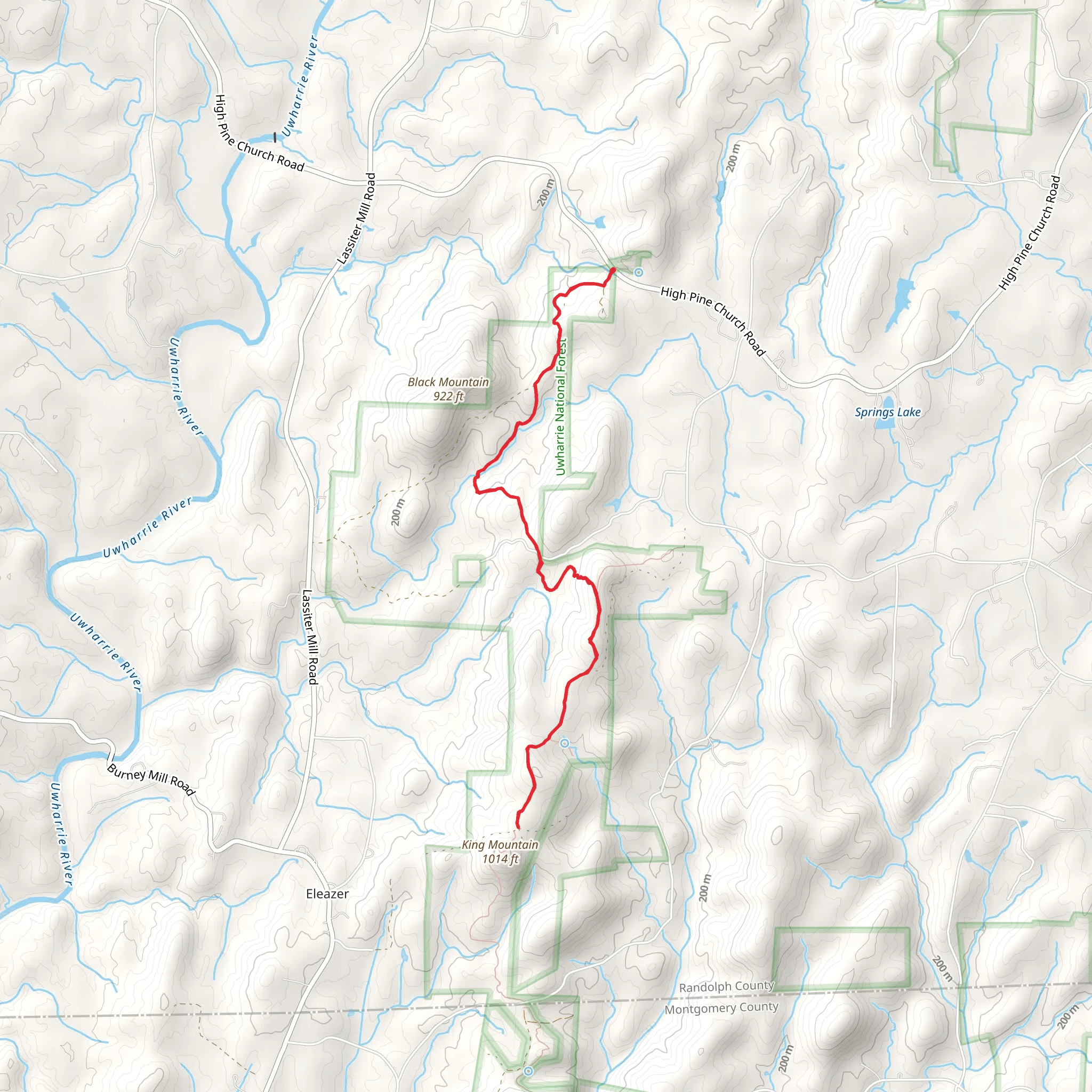 Uwharrie Trail from High Pine Church Road - South mobile static map