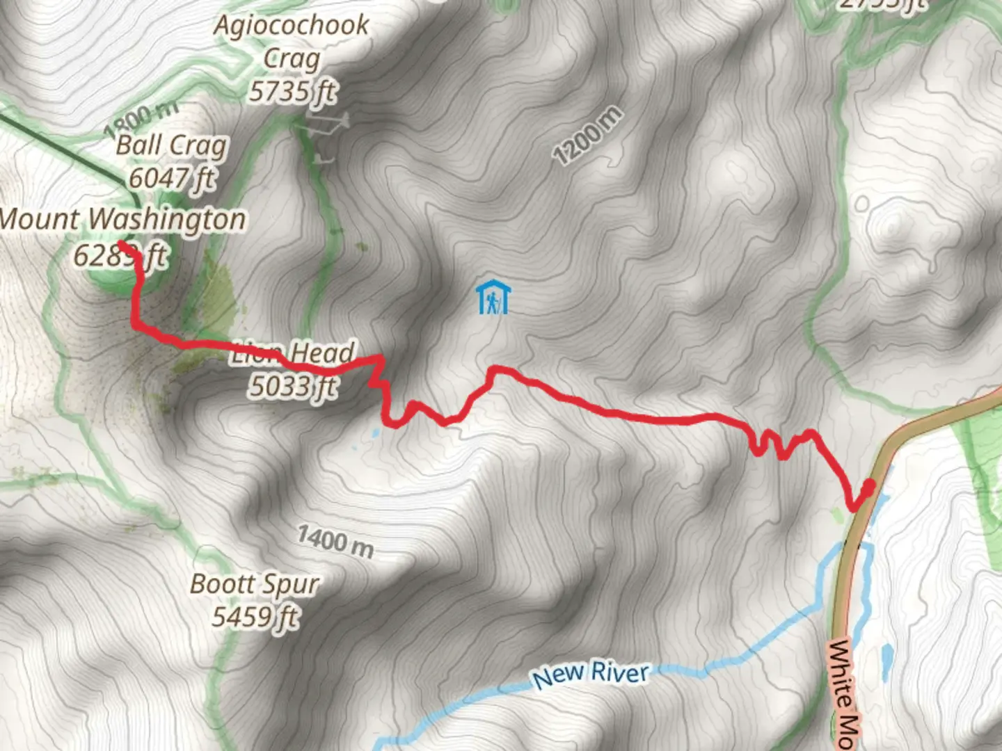 An image depicting the trail Lion Head via Tuckerman Ravine Trail and its surrounding area.