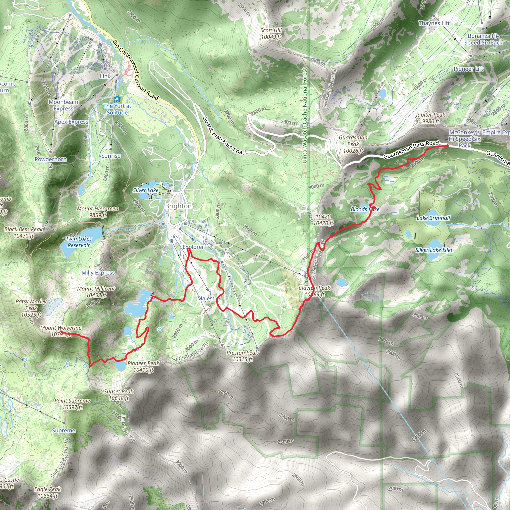 Mount Tuscarora and Mount Wolverine via Catherines Pass Trail mobile static map