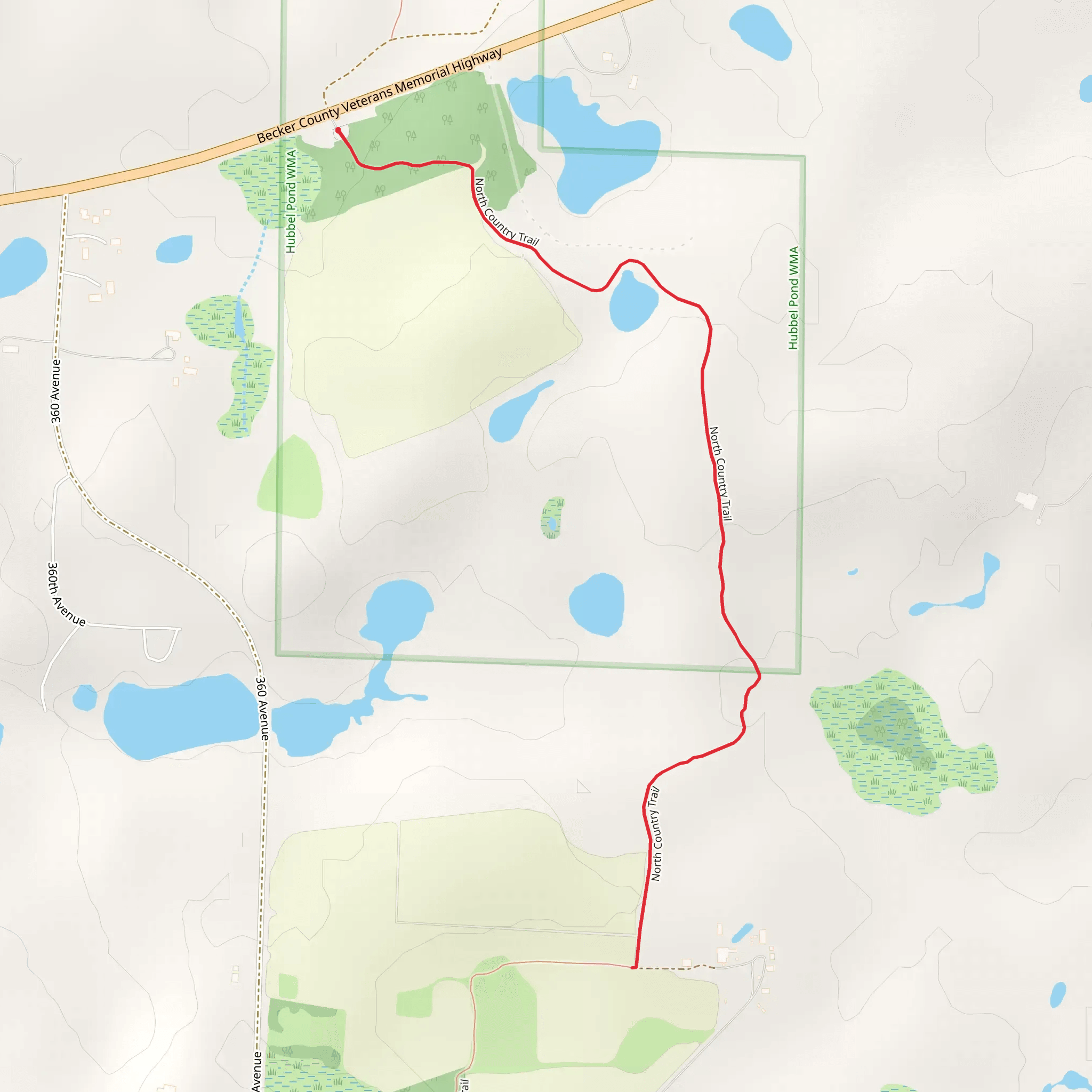 North Country TRail - South from Becker County Veterans Memorial Highway mobile static map
