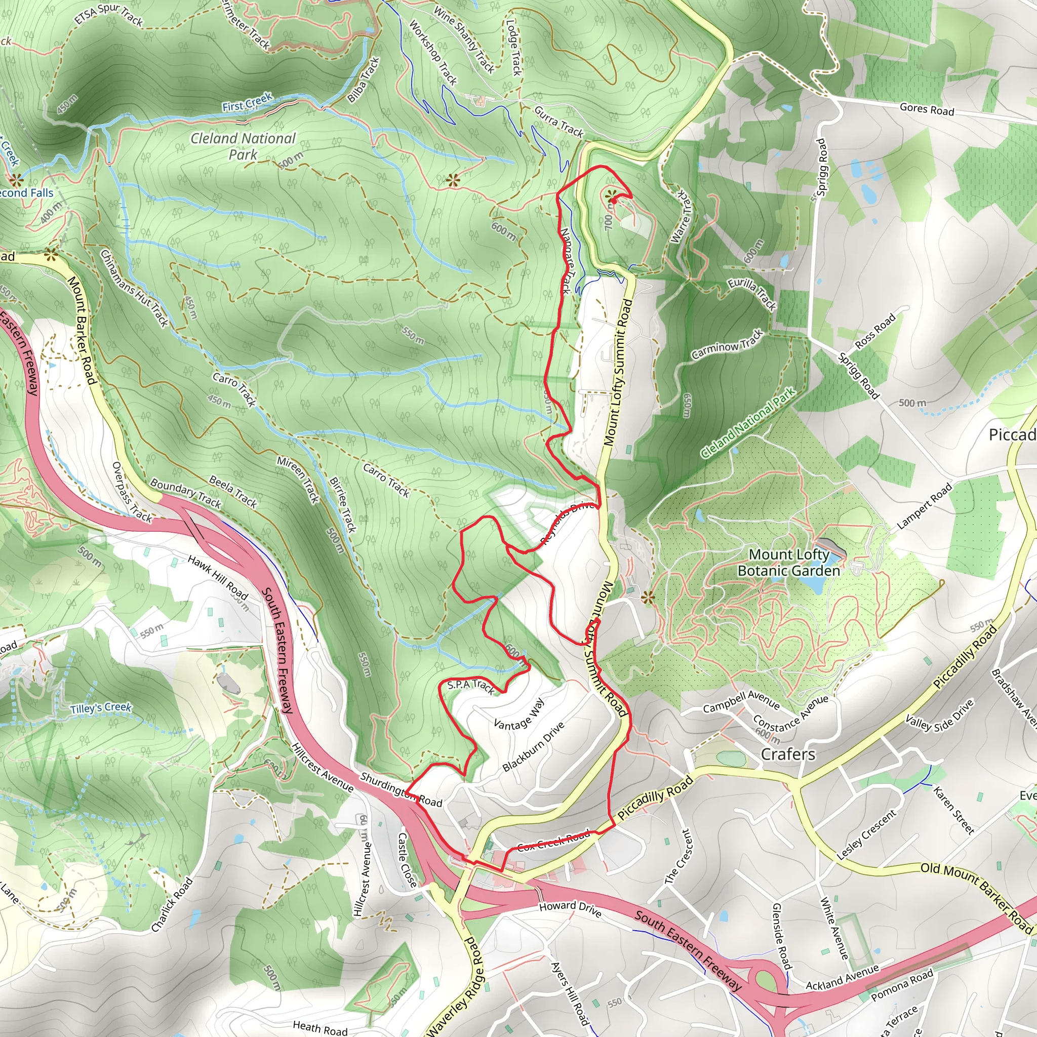 Main St Crafers to Mt Lofty Summit Walk mobile static map