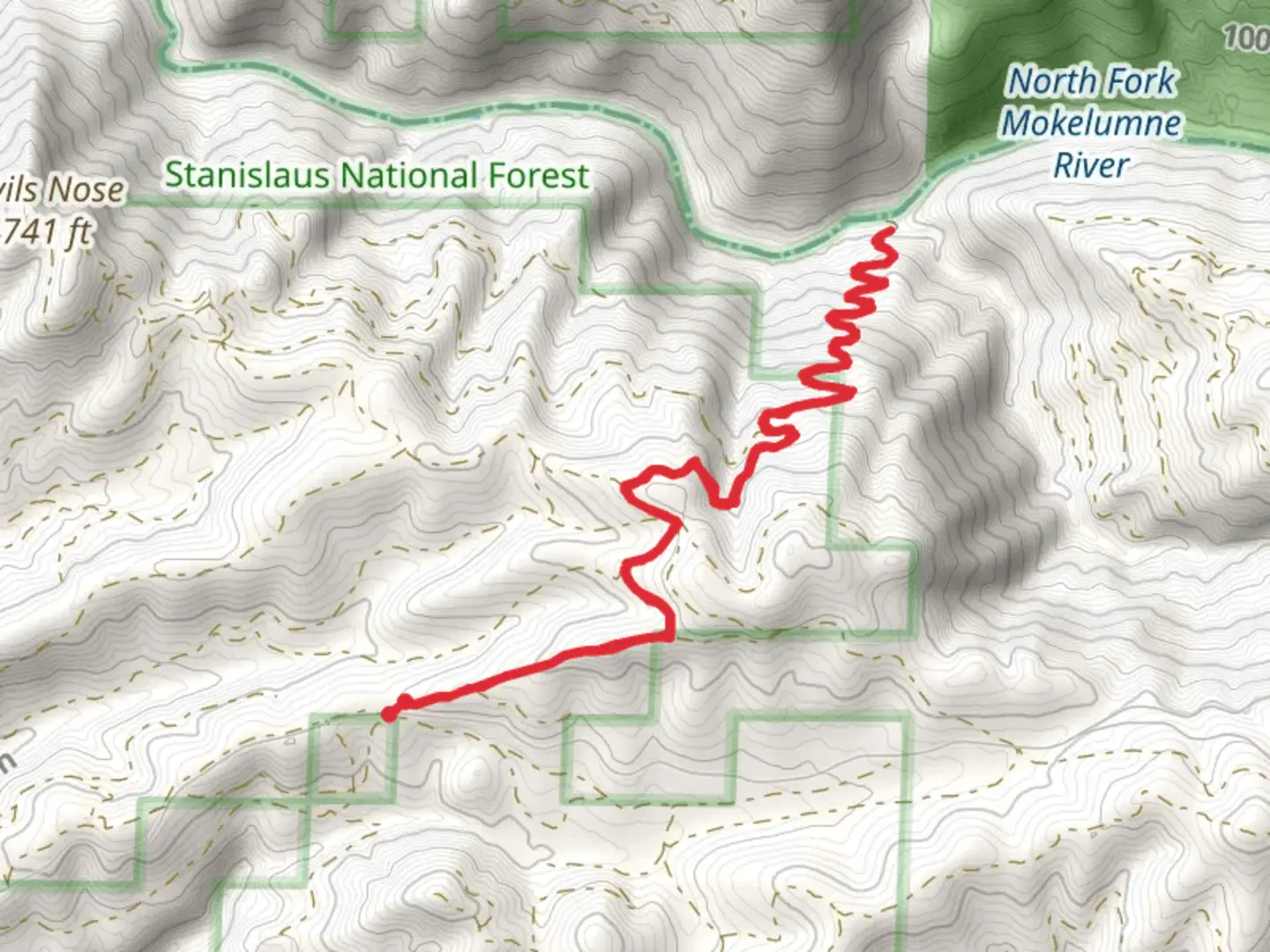 An image depicting the trail North Fork Mokelumne River via Bruce Crossing and its surrounding area.