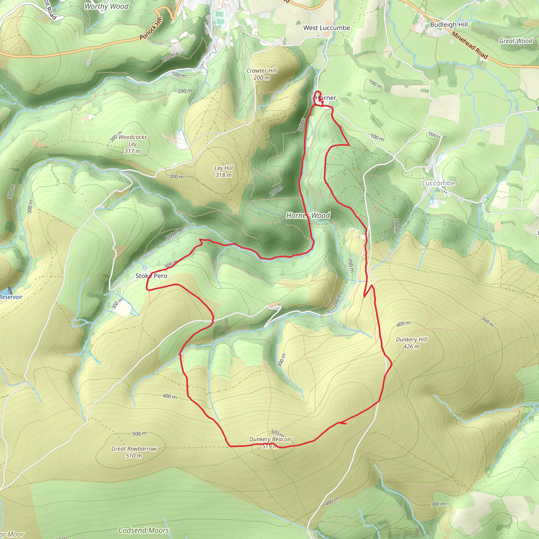 Horner - Dunkery Beacon Loop mobile static map