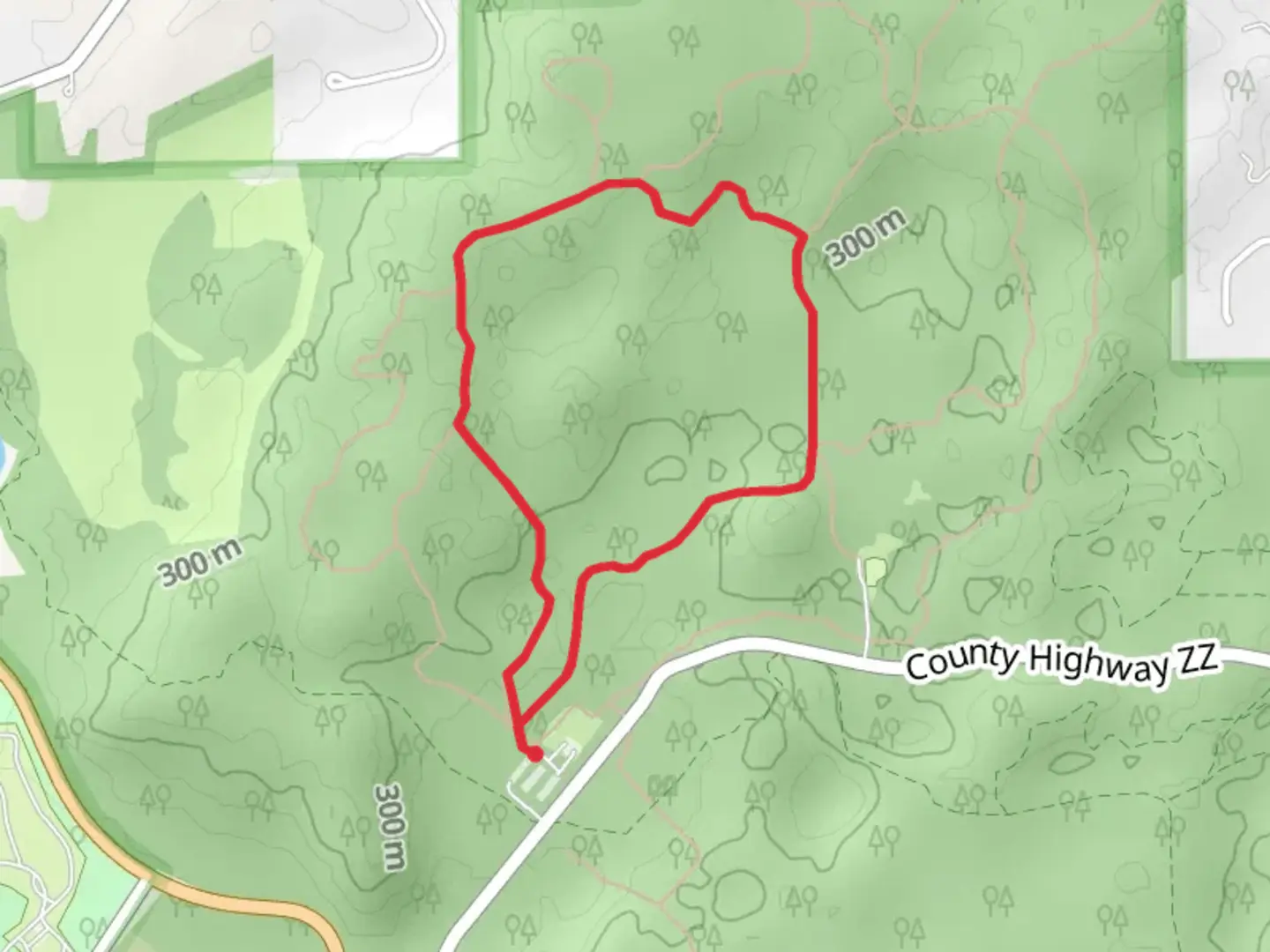 An image depicting the trail Green Loop and Red Loop and its surrounding area.