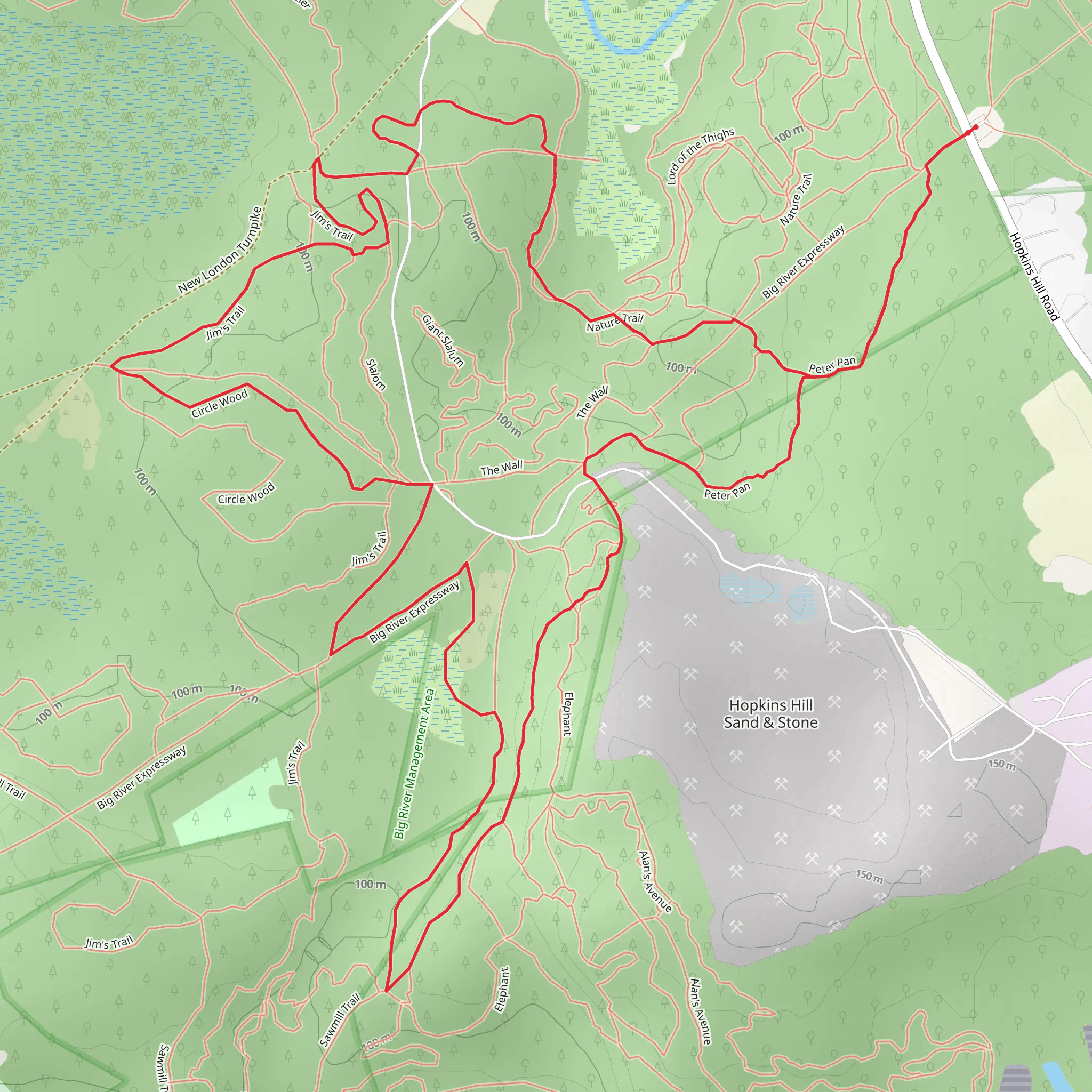 Peter Pan, Jim's Trail and Big River Expressway Loop mobile static map