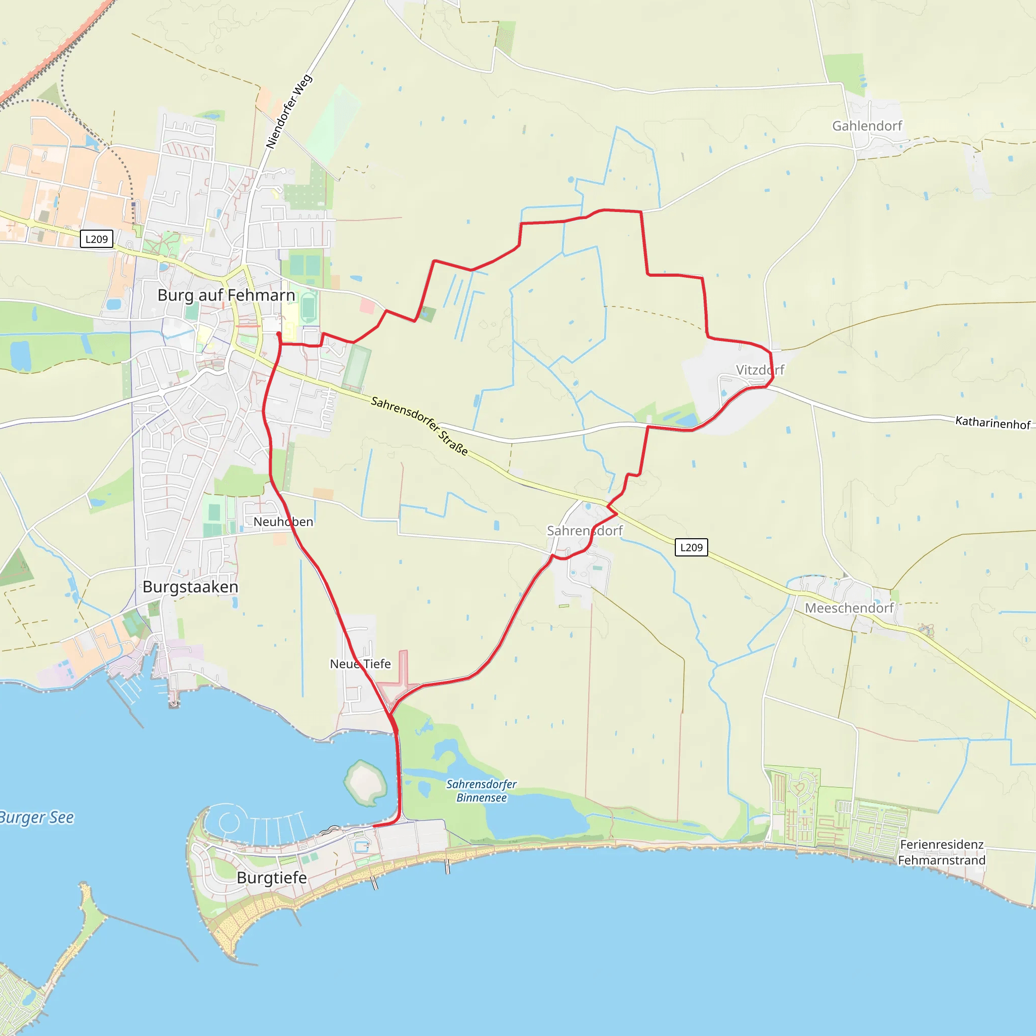 Burg auf Fehmarn to Sahrensdorf Loop via Glambaek and Burger See mobile static map