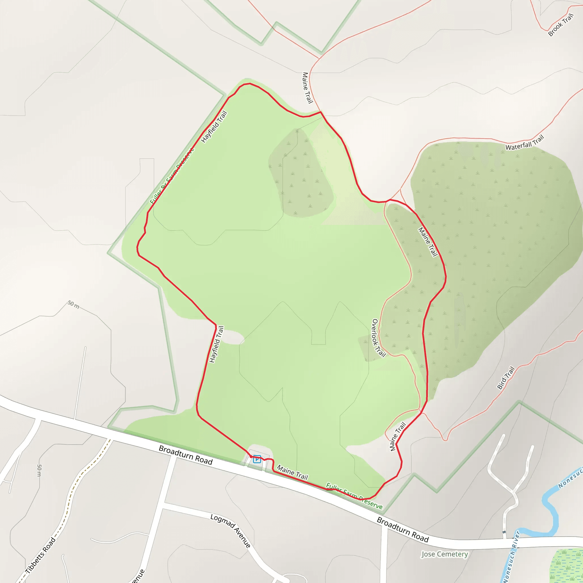 Maine Trail via Hayfield Trail mobile static map