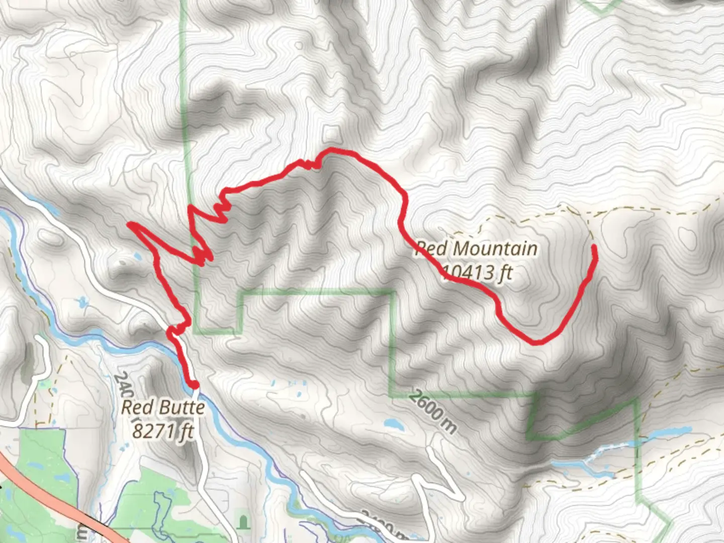 An image depicting the trail Red Mountain from McLain Flats Road and its surrounding area.
