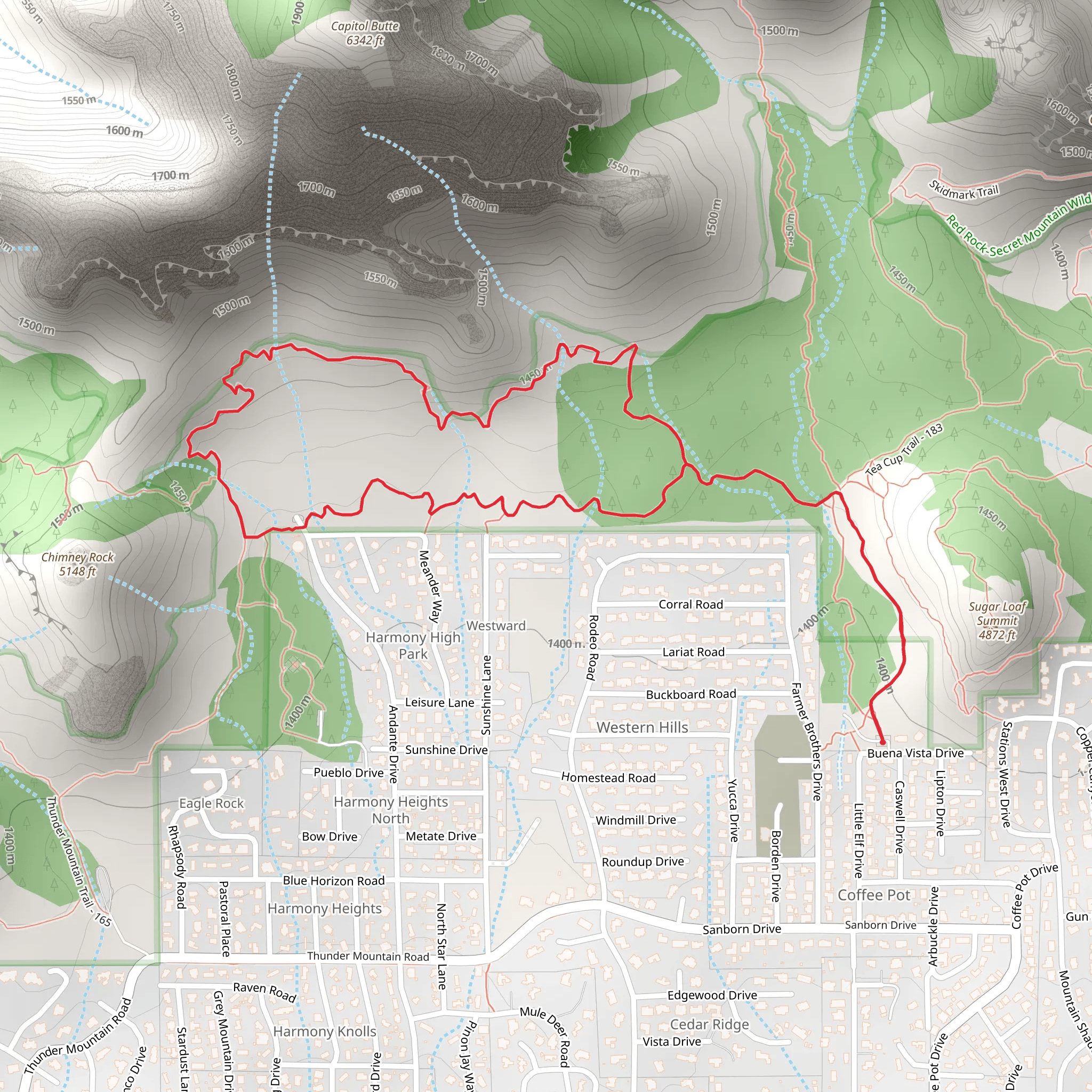 Tea Cup, Thunder Mountain and Andante Loop Trail mobile static map