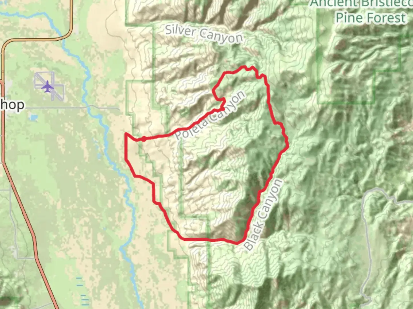 An image depicting the trail Geiger Canal and Inyo National Forest Loop and its surrounding area.