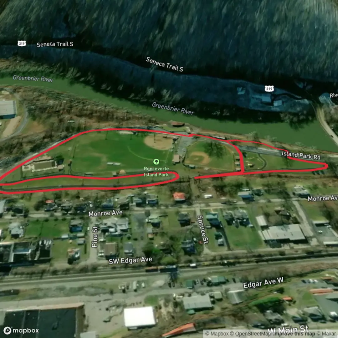 An image depicting the trail Ronceverte Island Park Loop and its surrounding area.