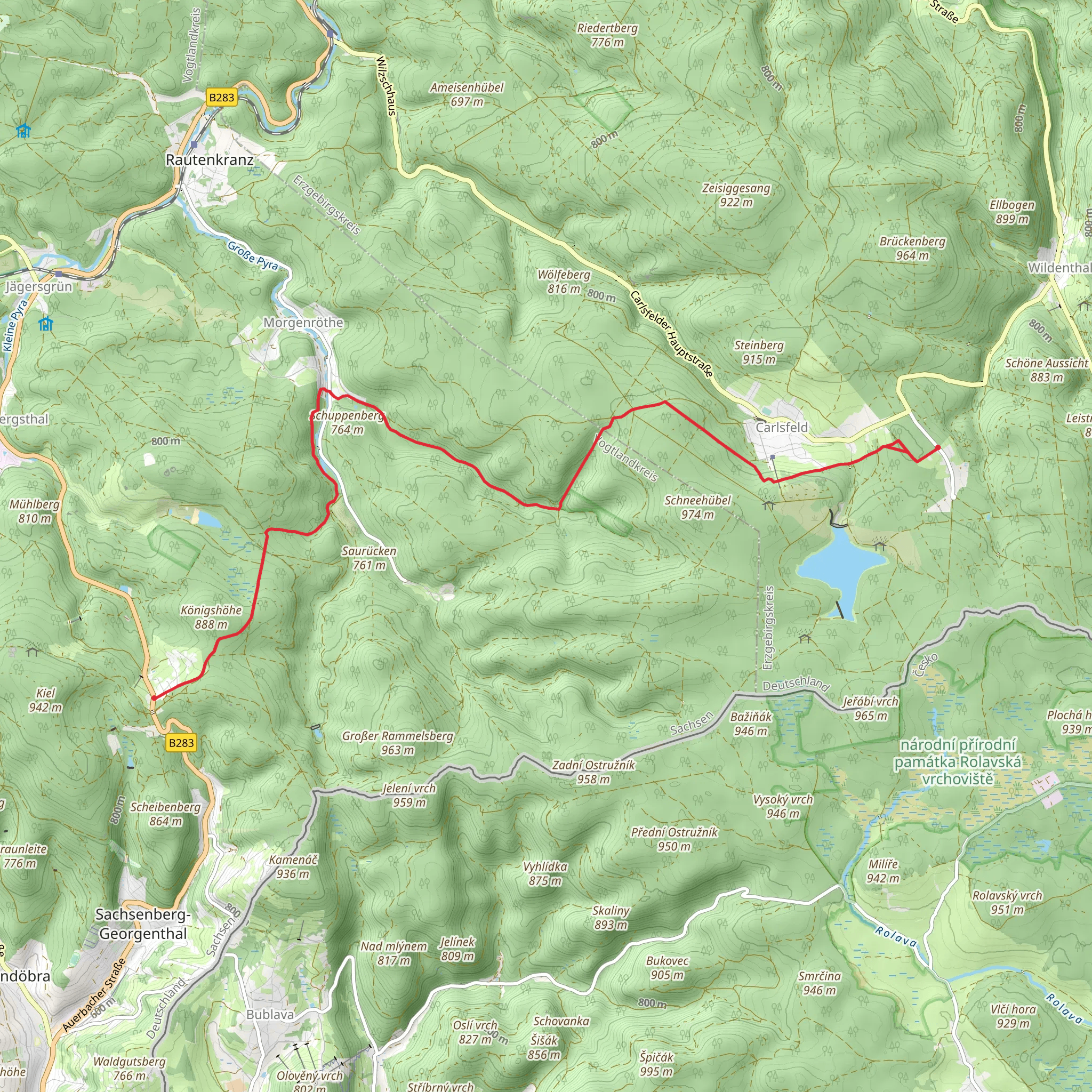 Weitersglashuette to Muehlleithen via Neuer Markersbachweg and Rotsudelbachweg mobile static map