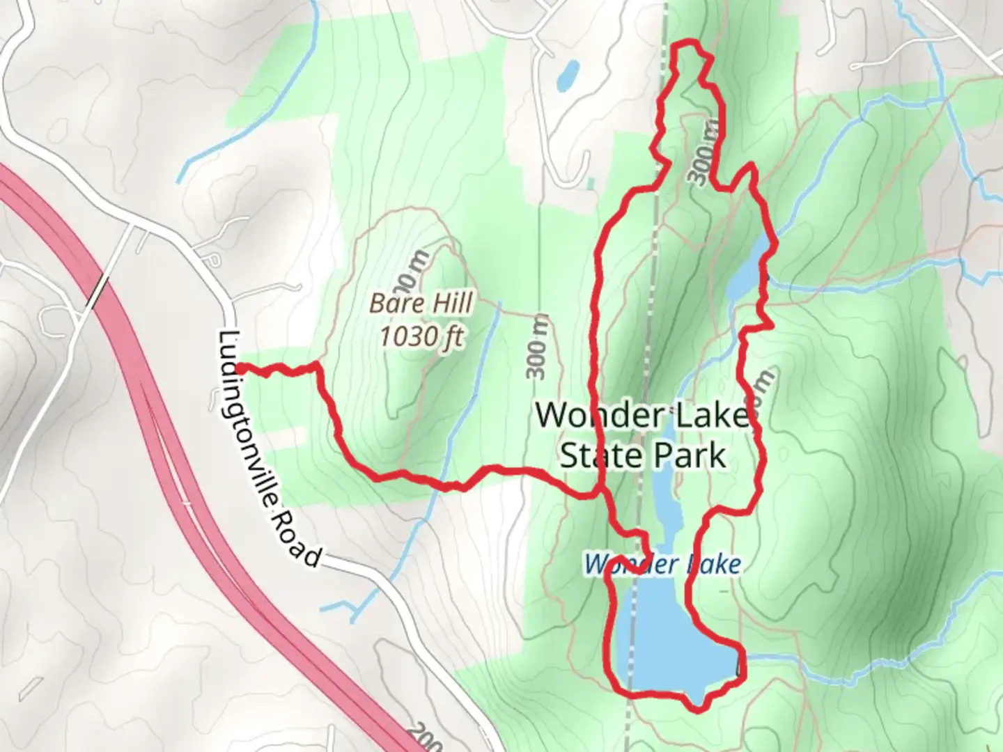 An image depicting the trail Wonder Lake State Park Loop Trail and its surrounding area.