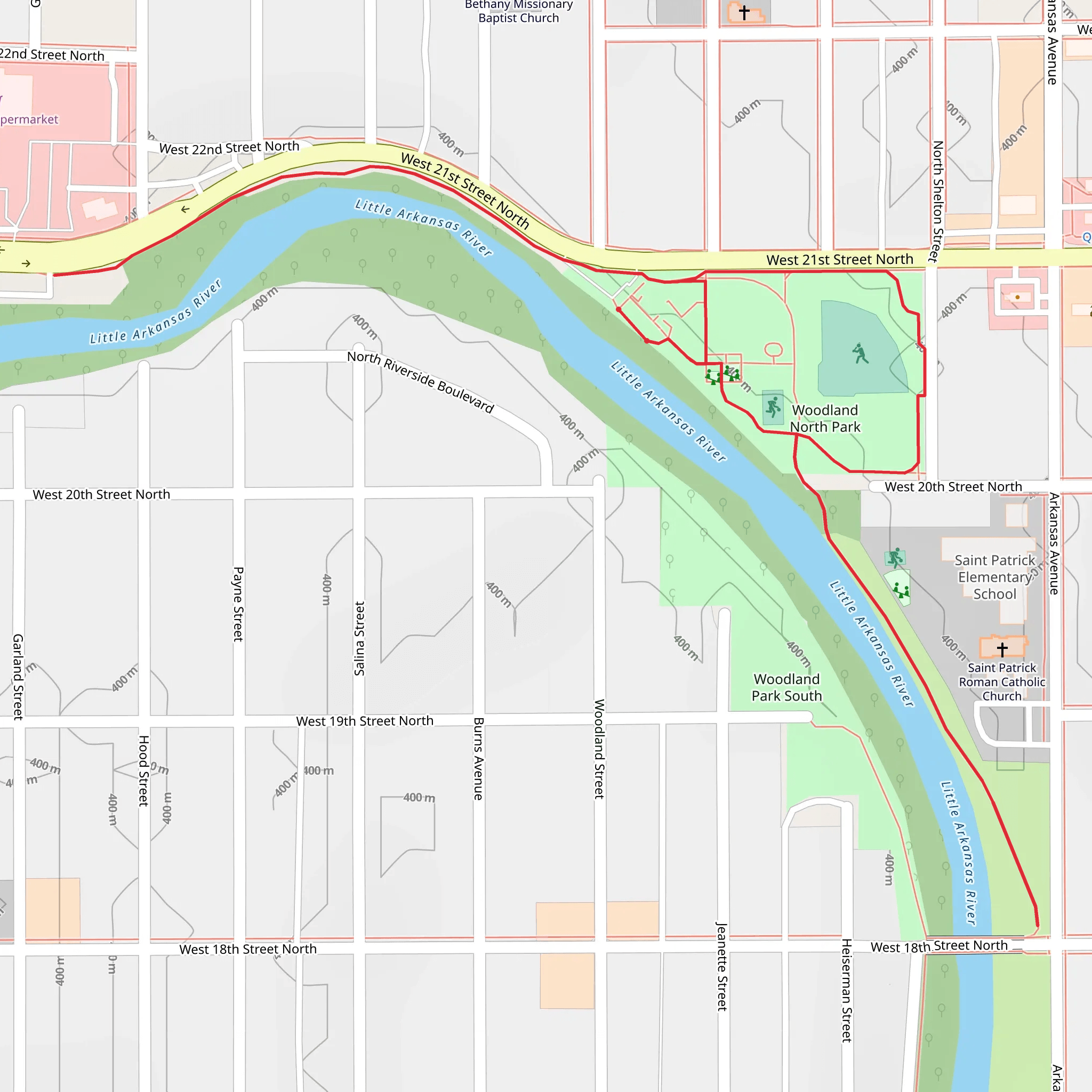 Woodland Park North and Little Arkansas River Walk mobile static map