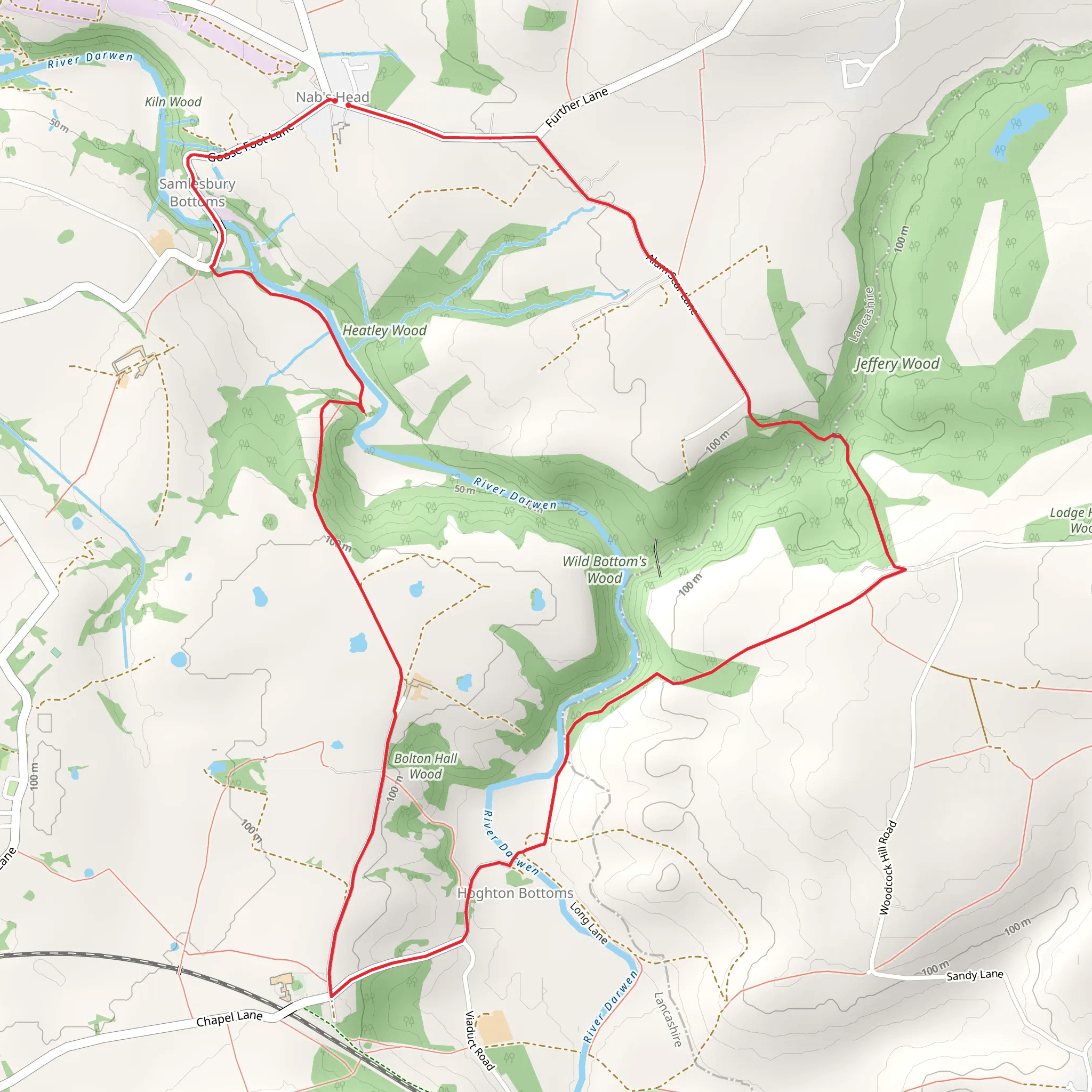 Nabs Head and Hoghton Bottoms Loop mobile static map