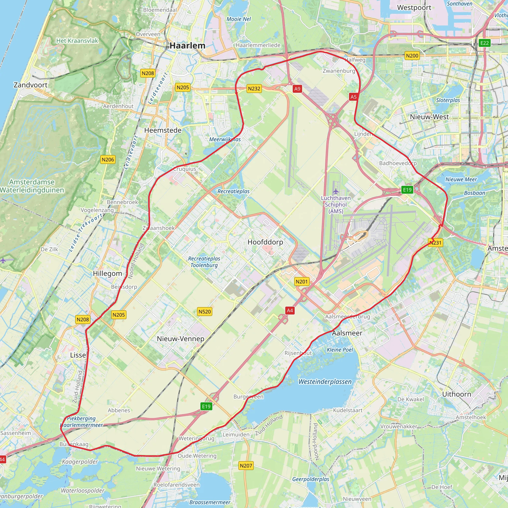 Meerwijkplas, Kagerplassen and Westeinderplassen Loop mobile static map