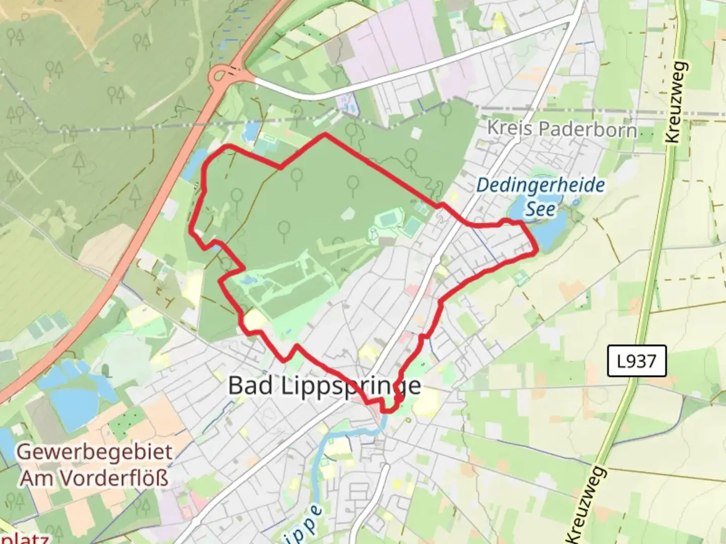 An image depicting the trail Dedingerheide See via VitalWanderWelt Energie and its surrounding area.