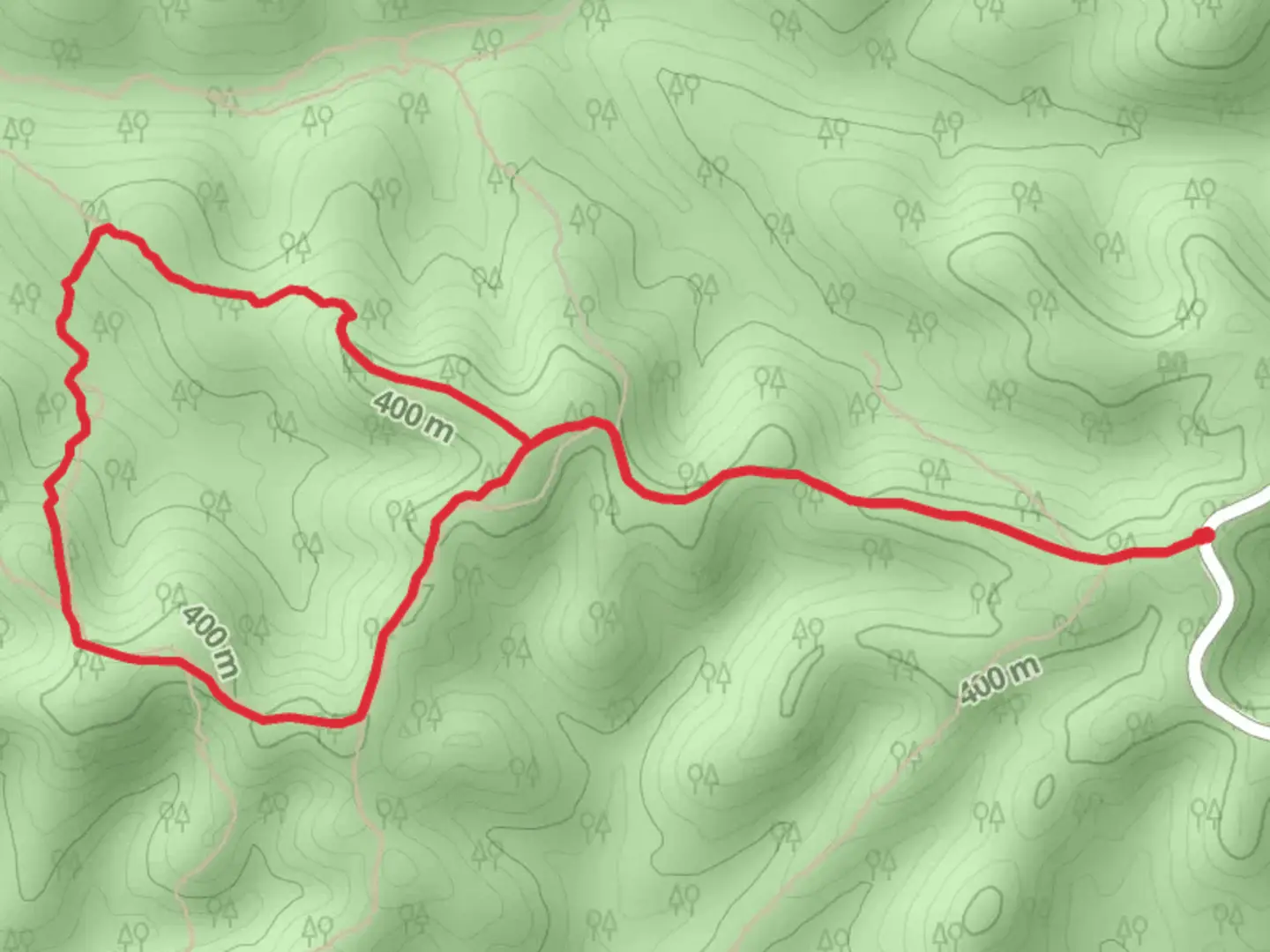 An image depicting the trail Tin Ton, Cross Creek and Cedar Glade Loop and its surrounding area.