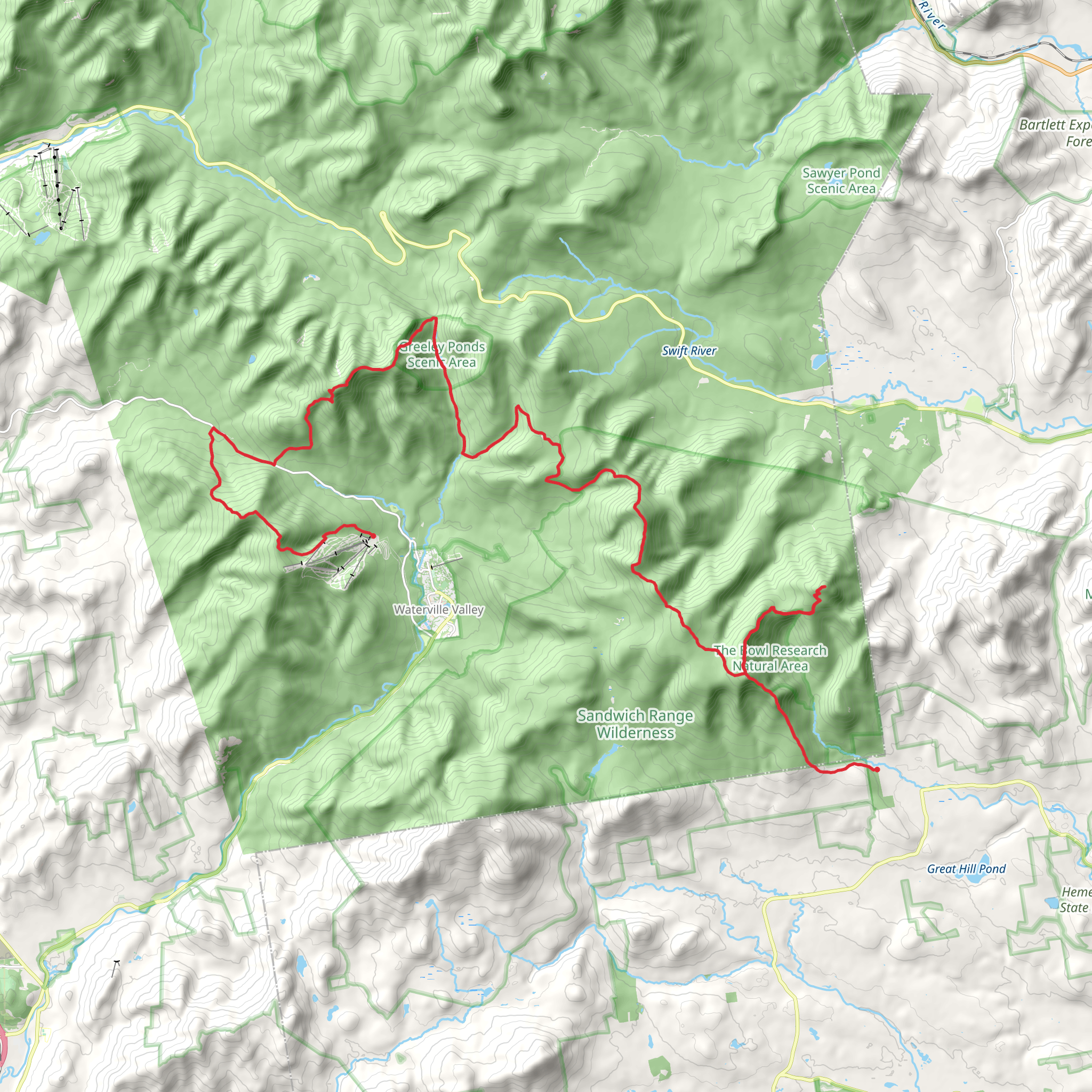 Mount Passaconaway to Mount Tecumseh via Blueberry Ledge Trail mobile static map