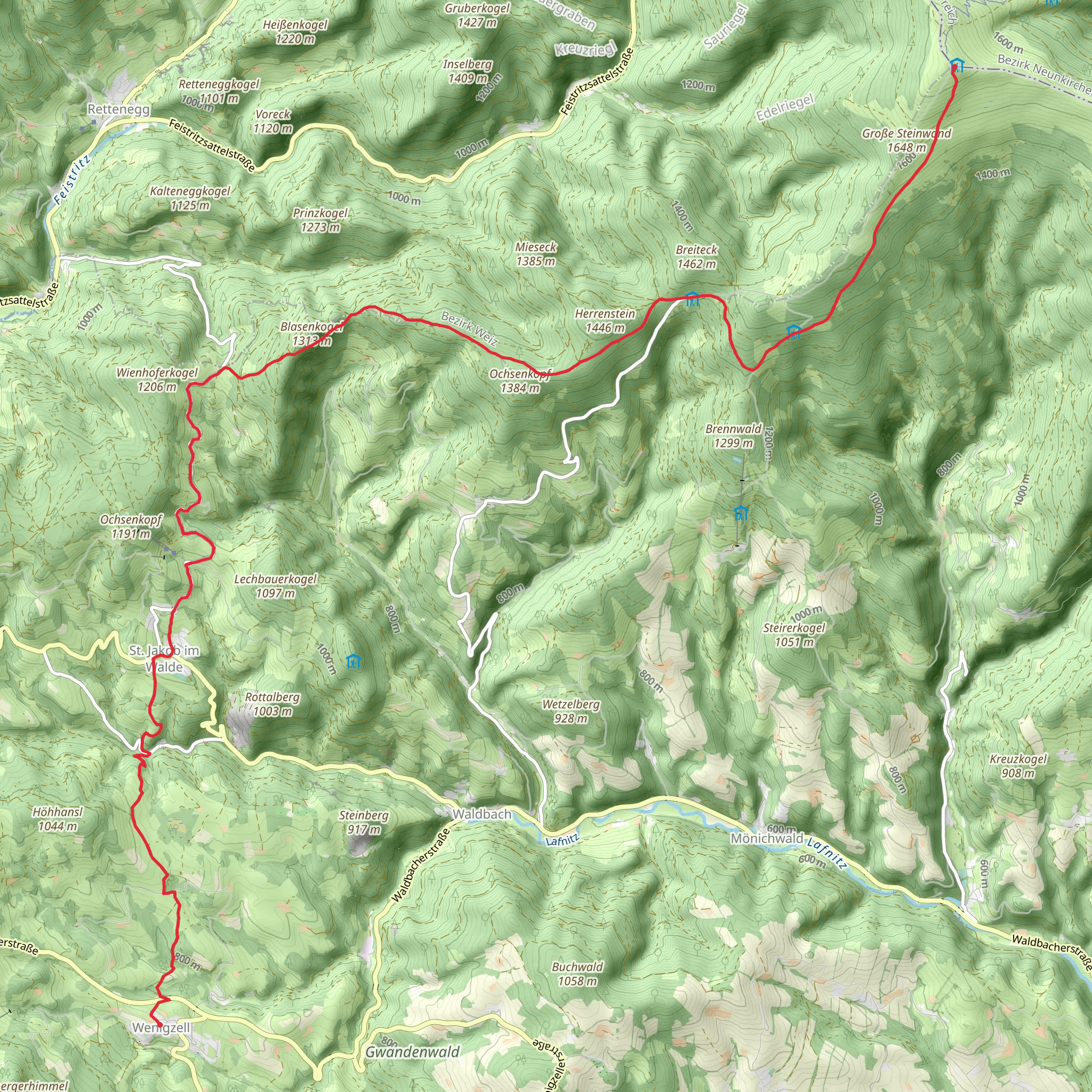 Wenigzell to Hochwechsel Hike mobile static map