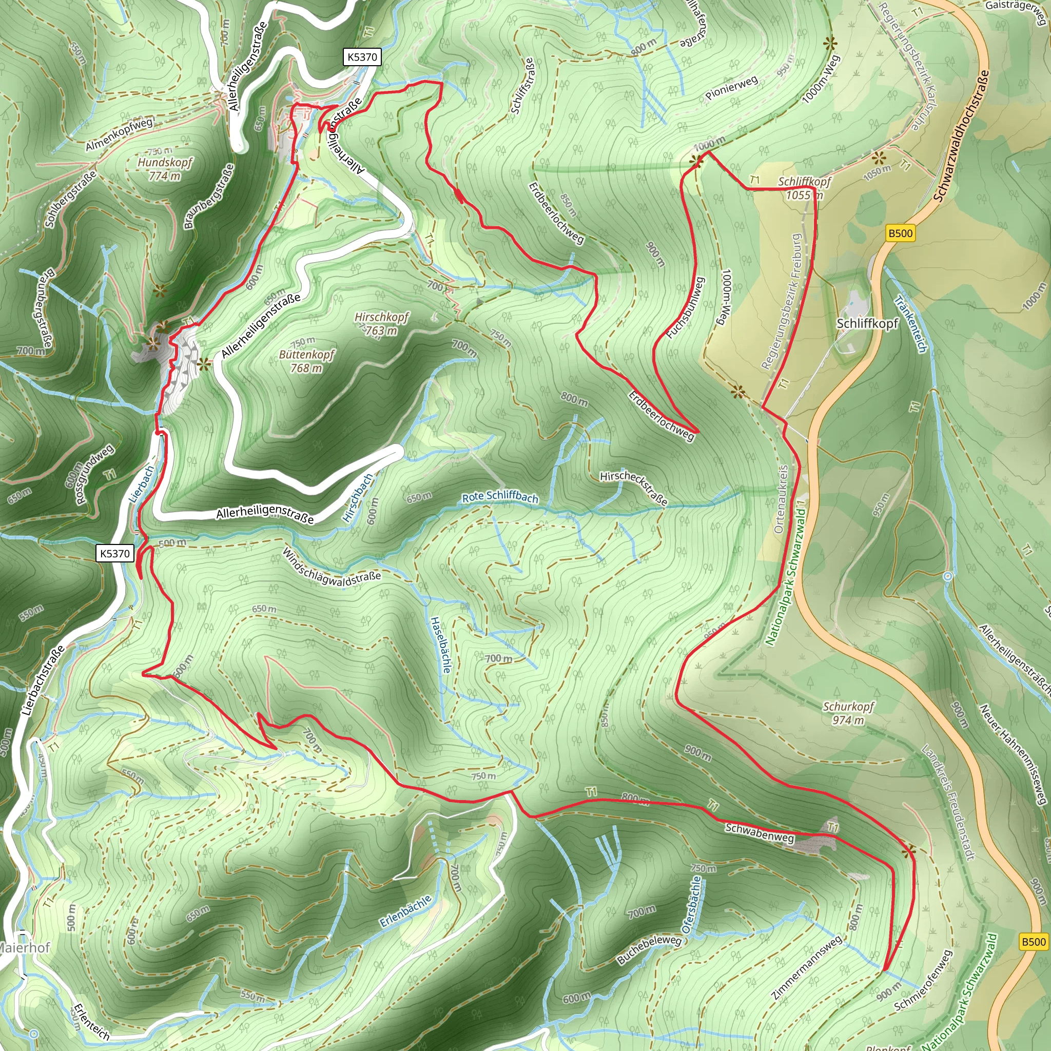 Allerheiligen Wasserfälle, Schliffkopf and Schurkopf Loop mobile static map
