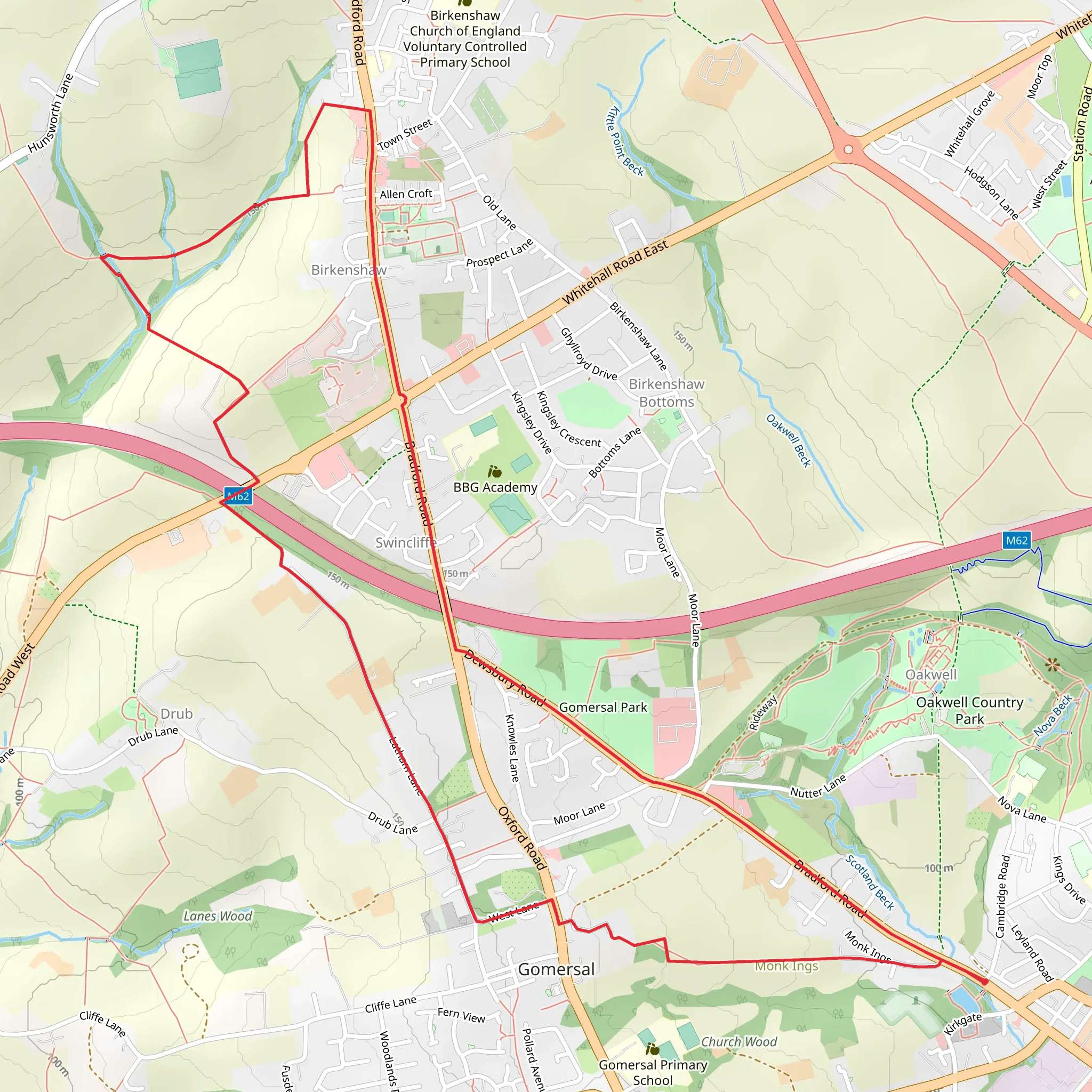 Gomersal Park via Kirklees Way and Bronte Way mobile static map