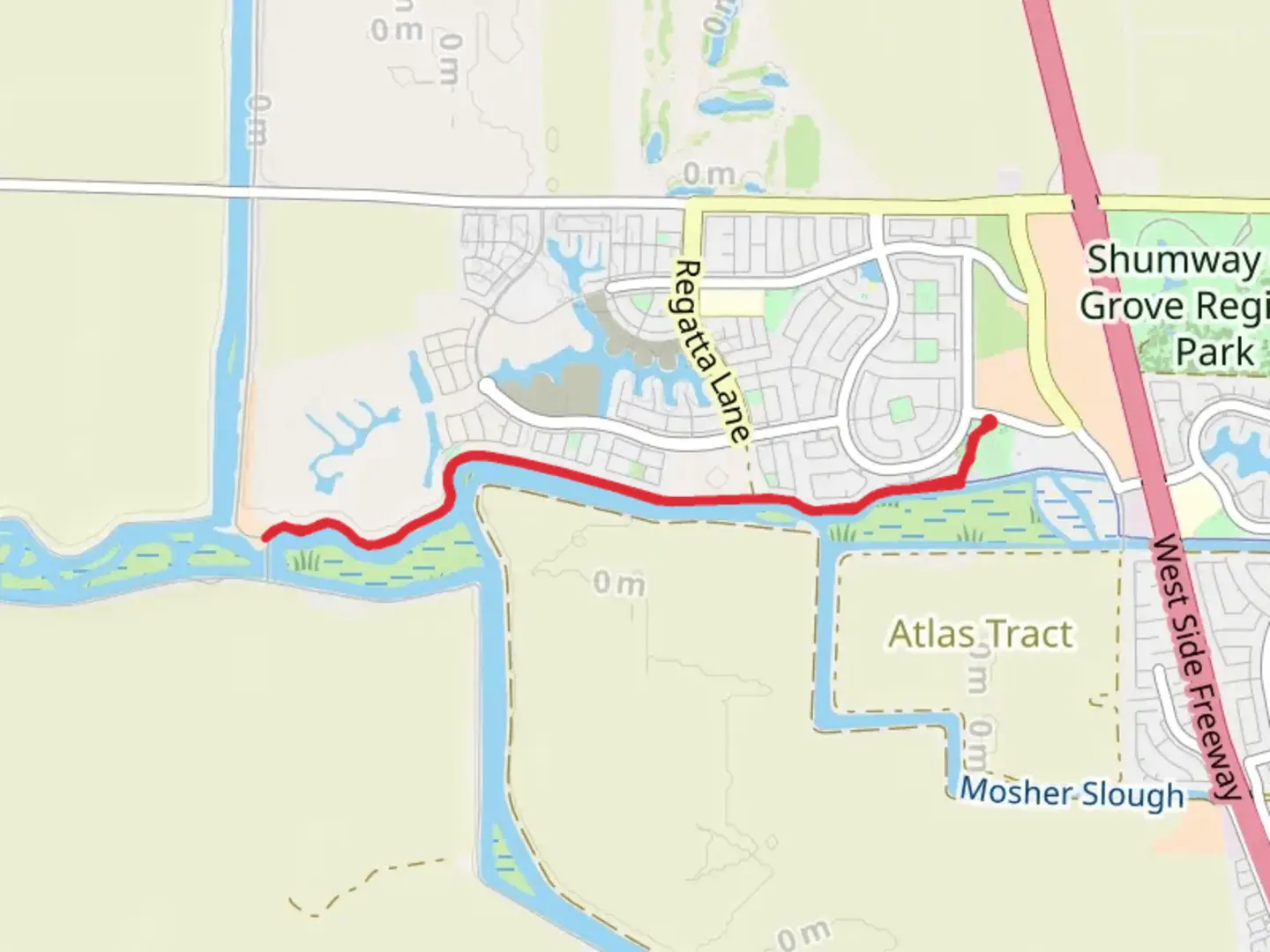 An image depicting the trail Atherton Road - Michael Faklis Park and its surrounding area.