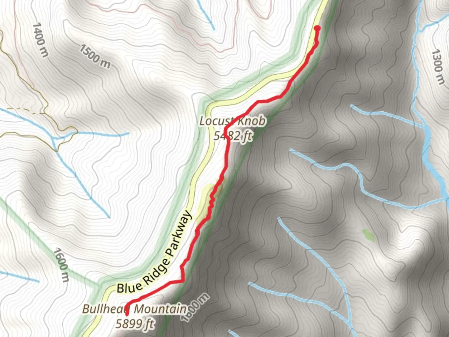 An image depicting the trail Bullhead Mountain and Locust Knob via Mountains-to-Sea Trail and its surrounding area.