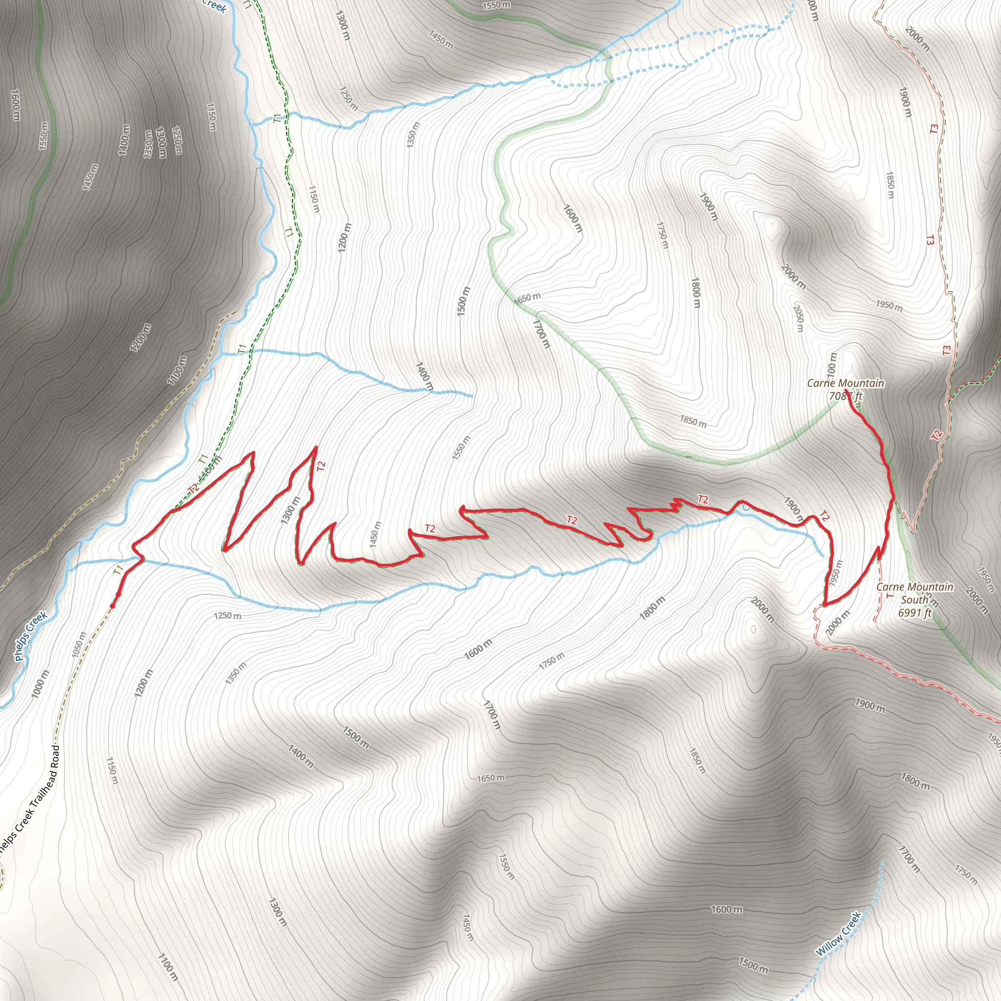 Carne Mountain via Phelps Creek Trail mobile static map