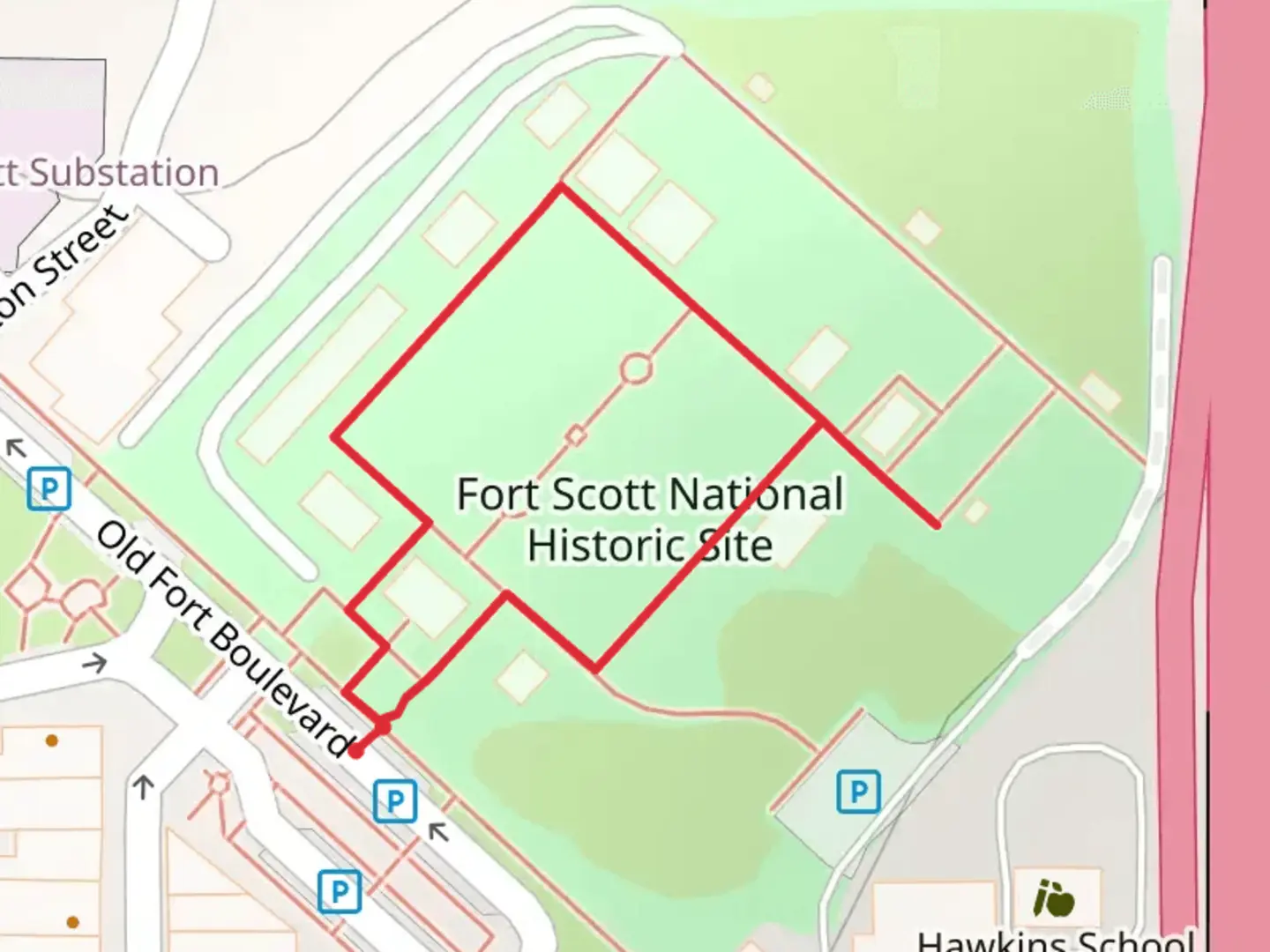 An image depicting the trail Fort Scott National Historic Site Loop and its surrounding area.