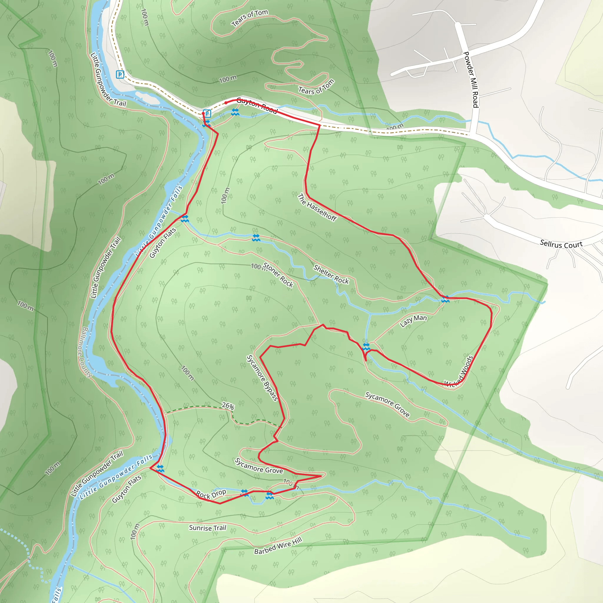 Guyton Flats, Wicked Woods and David Hasselhoff's Balls Loop mobile static map