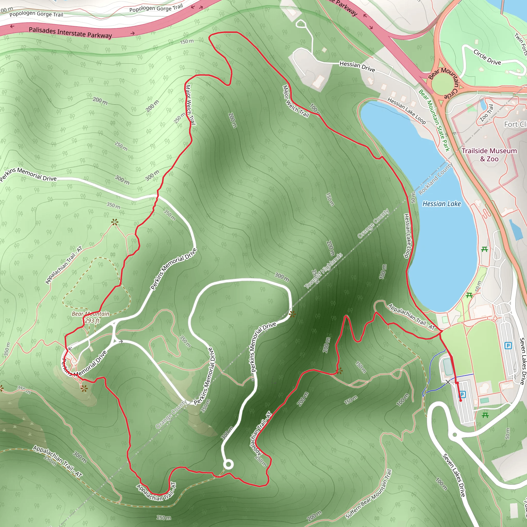 Bear Mountain via Major Welch Trail mobile static map