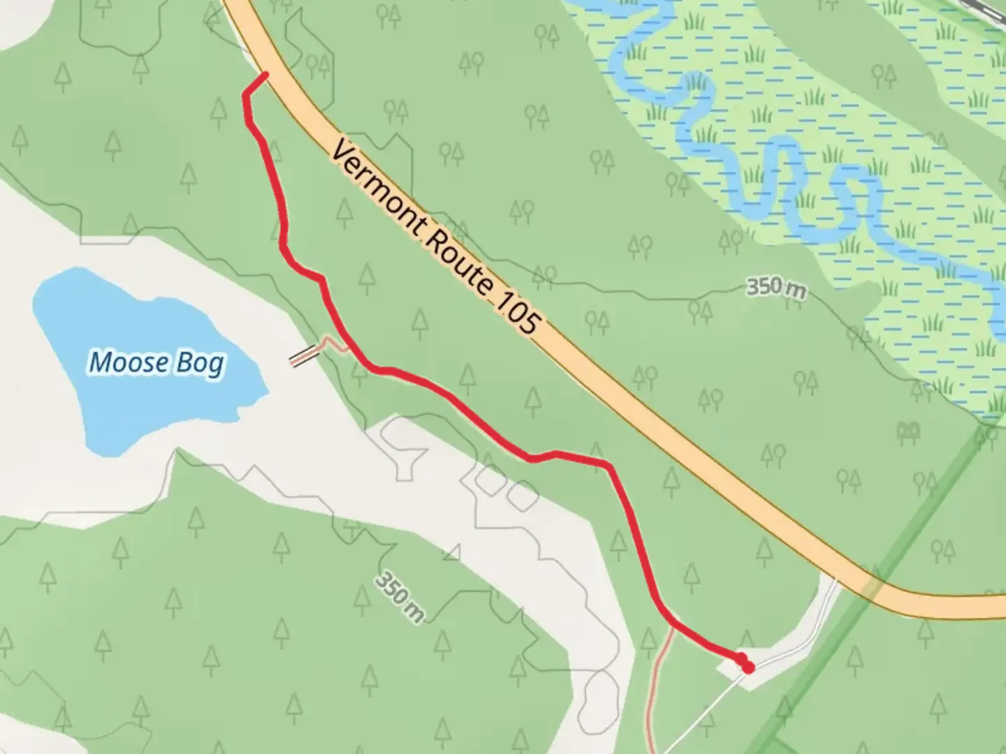 An image depicting the trail Moose Bog Trail and its surrounding area.