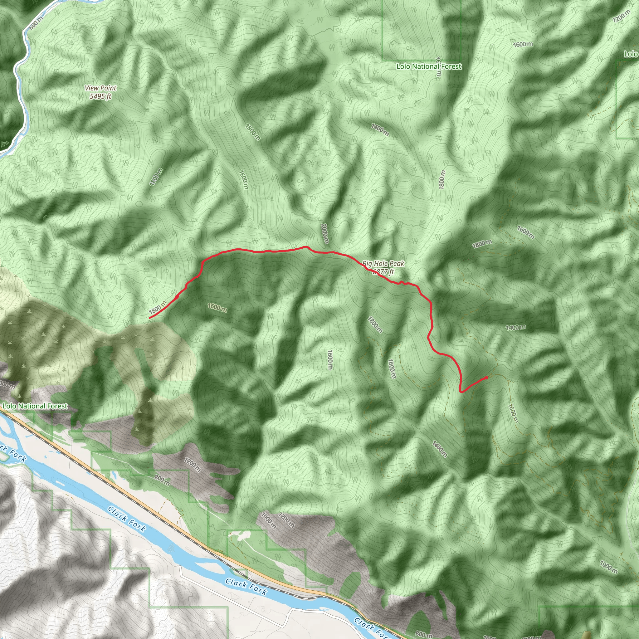 Koo Koo Sint E Trail via Big Hole Lookout Trail mobile static map
