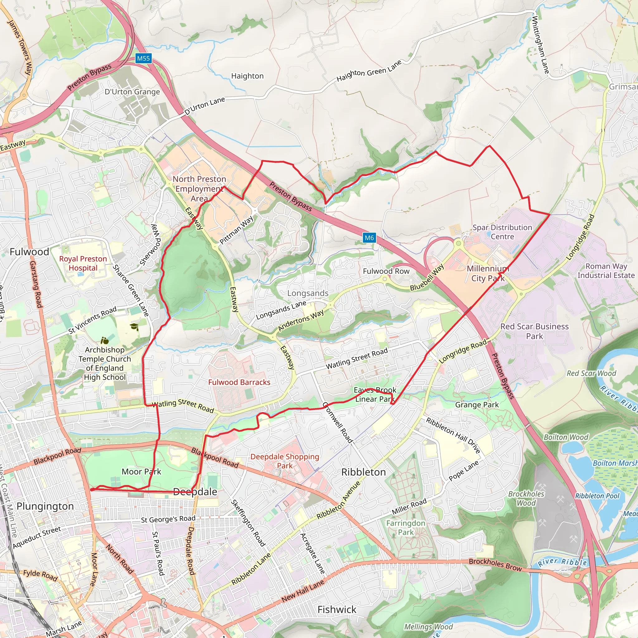 Moor Park, Eaves Brook Linear Park, Haighton Park Wood and Masons Wood Loop mobile static map