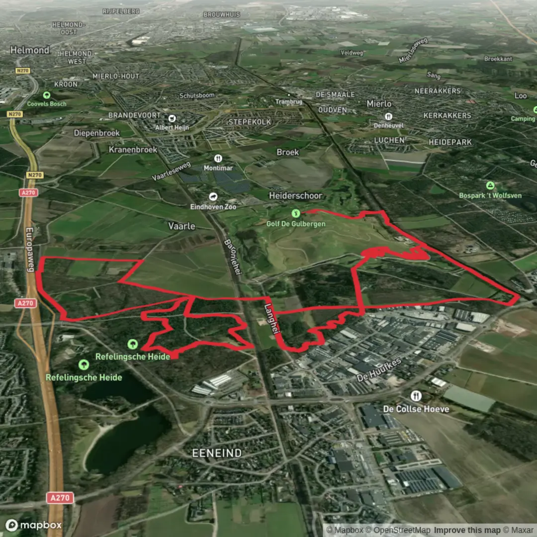 An image depicting the trail Gulberg, Hertog Hendrikpad and Dak Van Brabant Loop and its surrounding area.