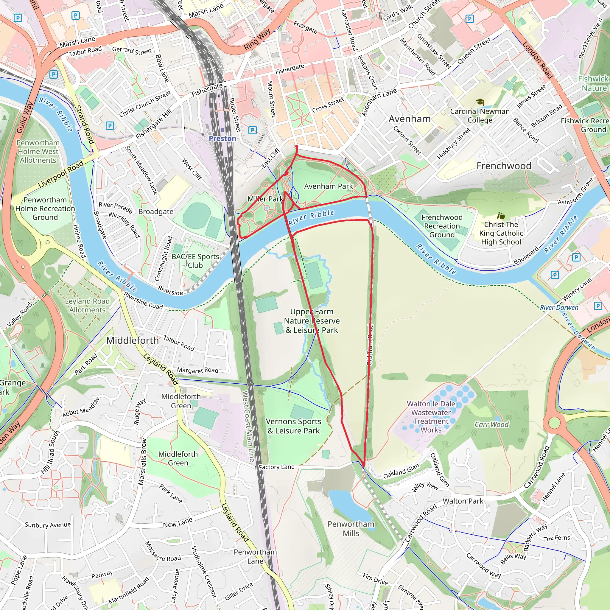 Japanese Rock Garden, Avenham Park and Miller Park via Derby Walk mobile static map