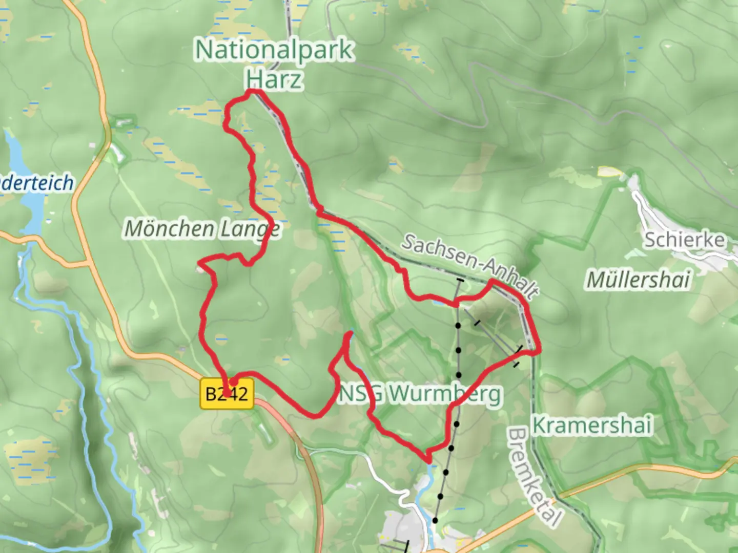 An image depicting the trail Konigskrug and Wurmberg Loop and its surrounding area.