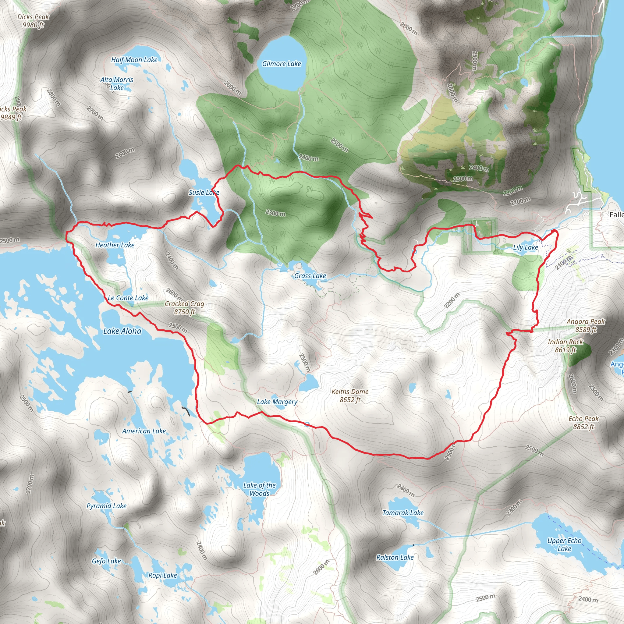 Tamarack, Lake Aloha and Glen Alpine Loop Trail mobile static map