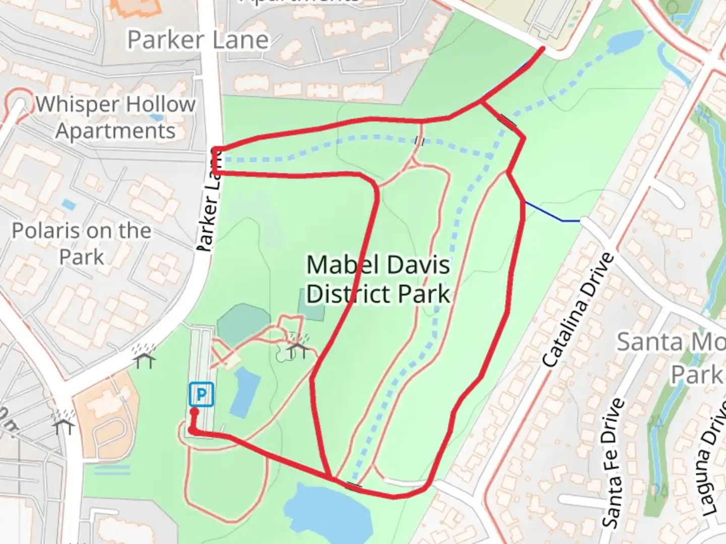 An image depicting the trail Mabel Davis District Park Loop and its surrounding area.