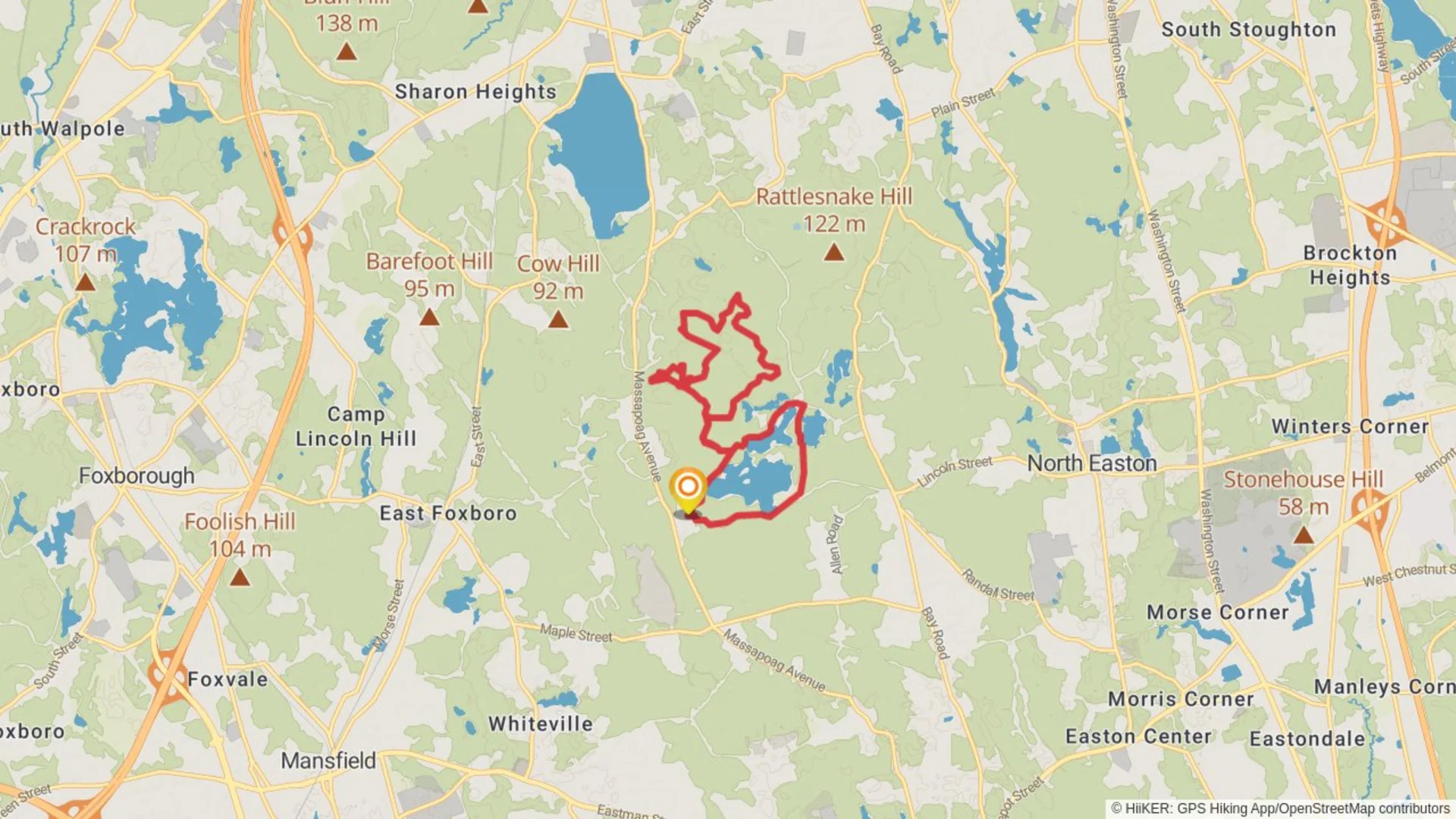 An image depicting the trail Upper Leach Pond, Leach Pond and Puds Pond Loop Trail and its surrounding area.