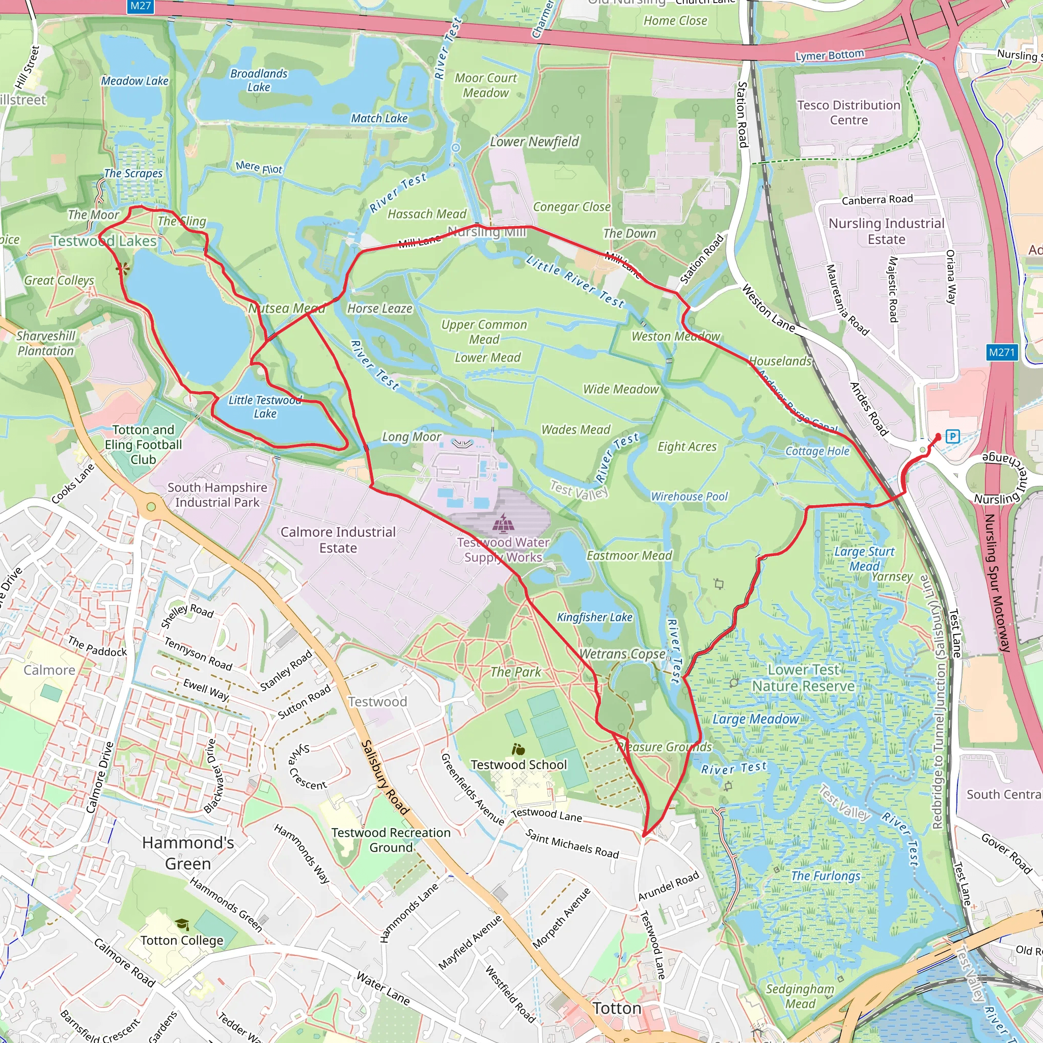 Testwood Lake and Ruddy Mead via Test Way mobile static map
