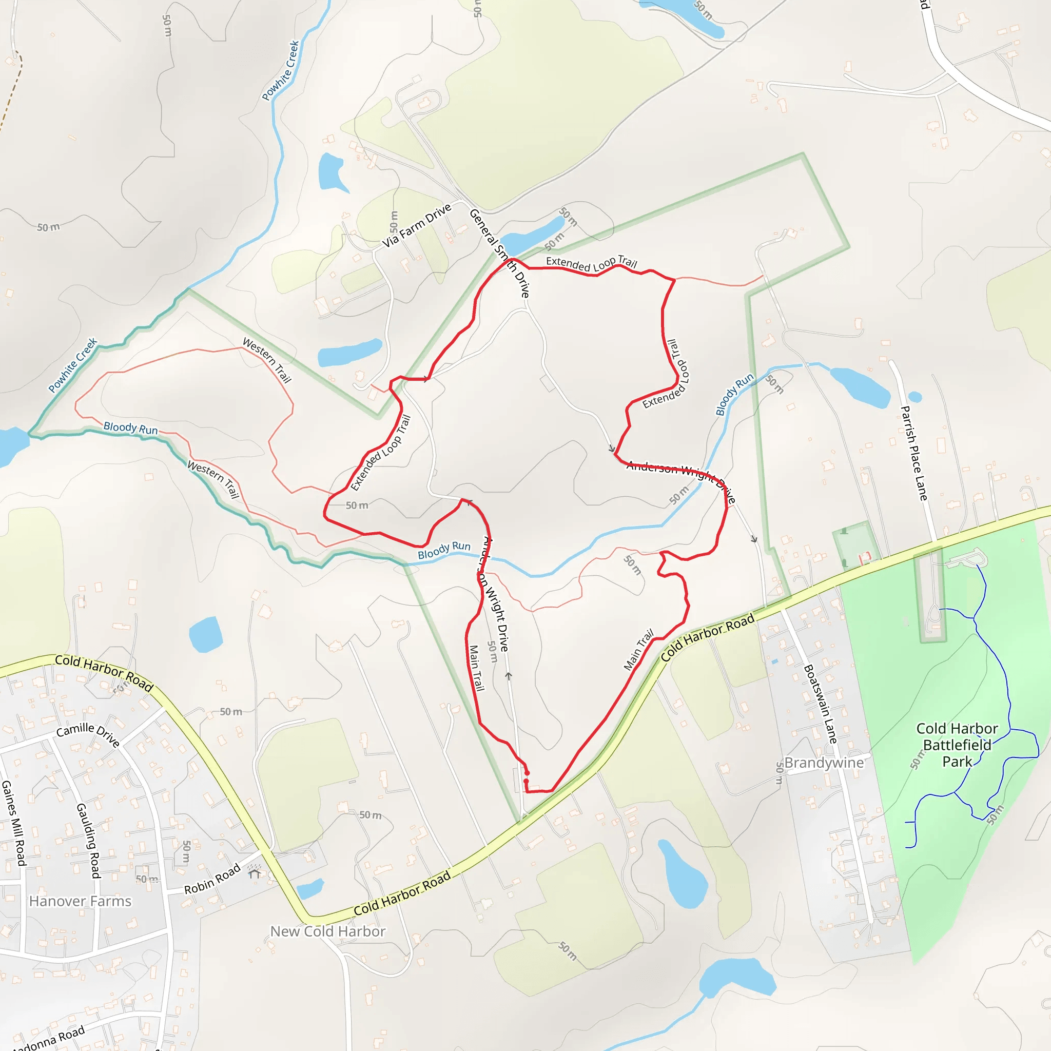 Main Trail and Extended Loop Trail mobile static map