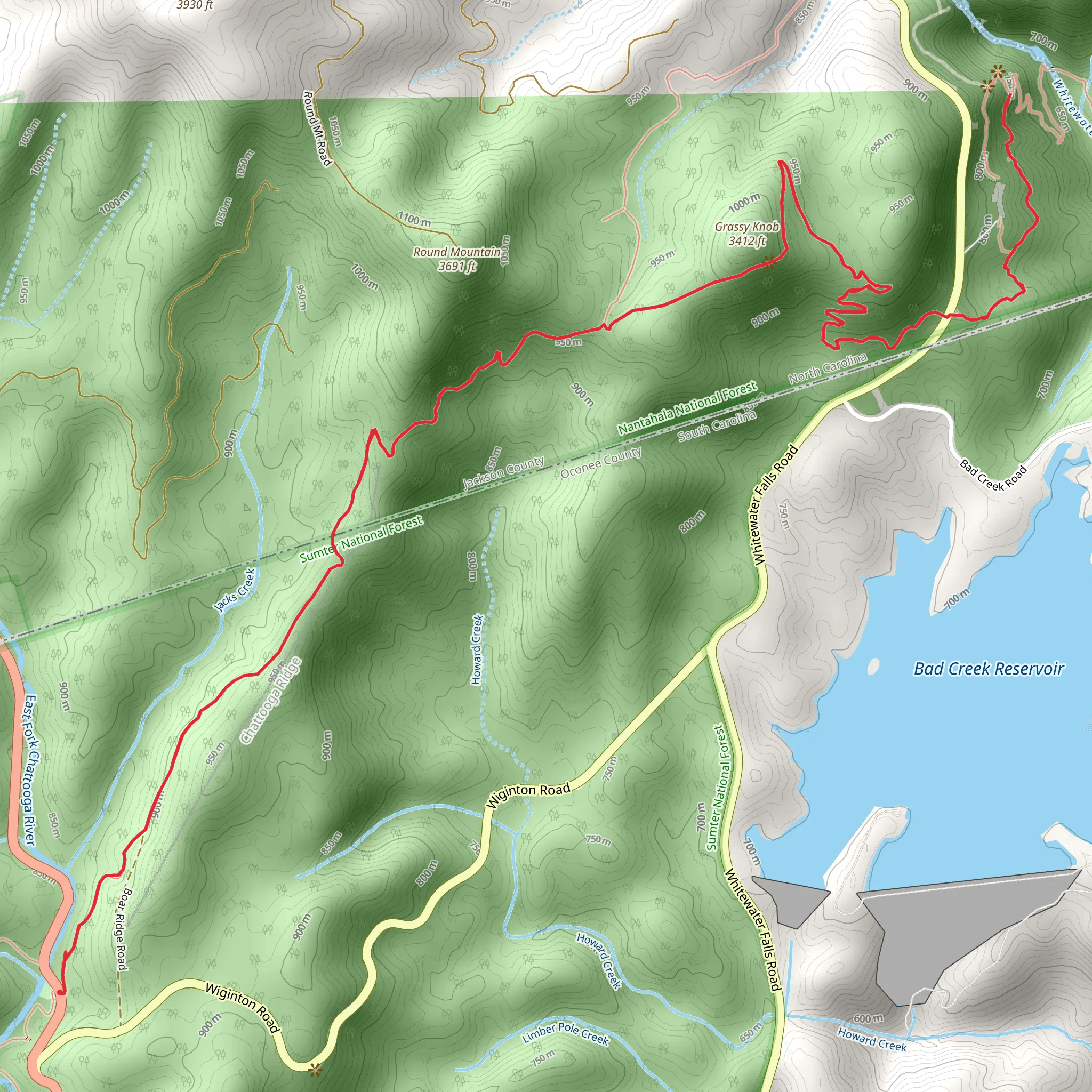 Round Mountain gap and Grassy Knob via Foothills Trail mobile static map
