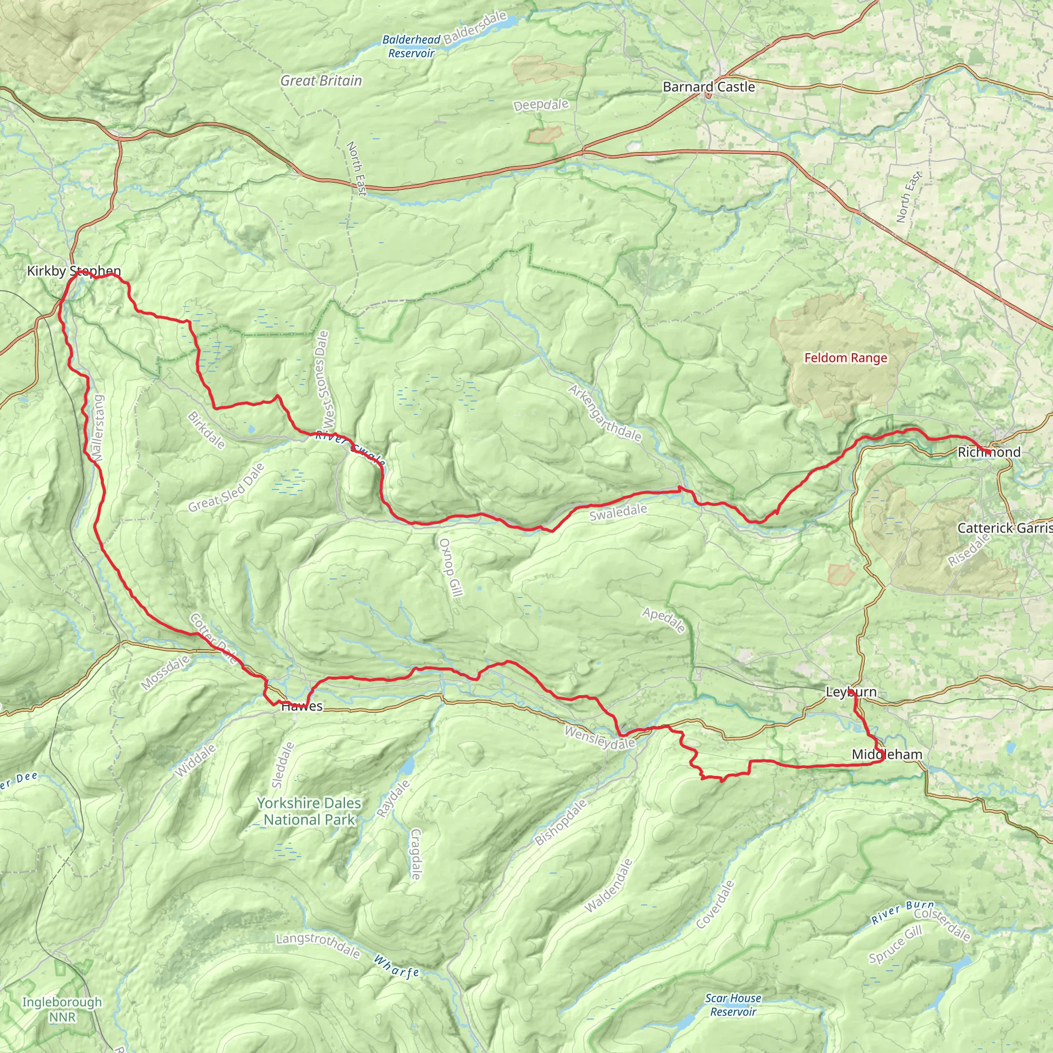 Leyburn to Richmond via Pennine Bridleway mobile static map