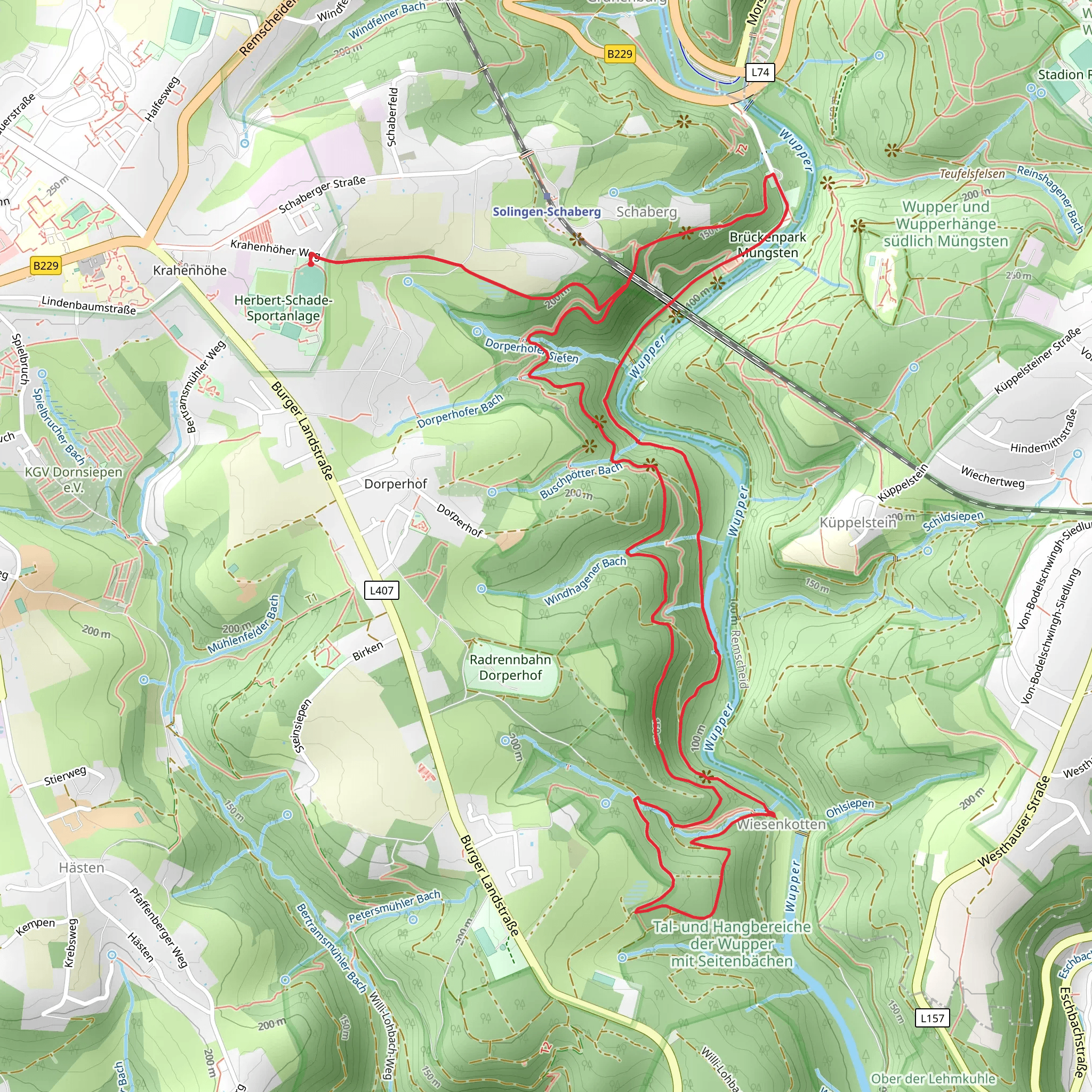 Wupperweg and Klingenpfad Loop mobile static map