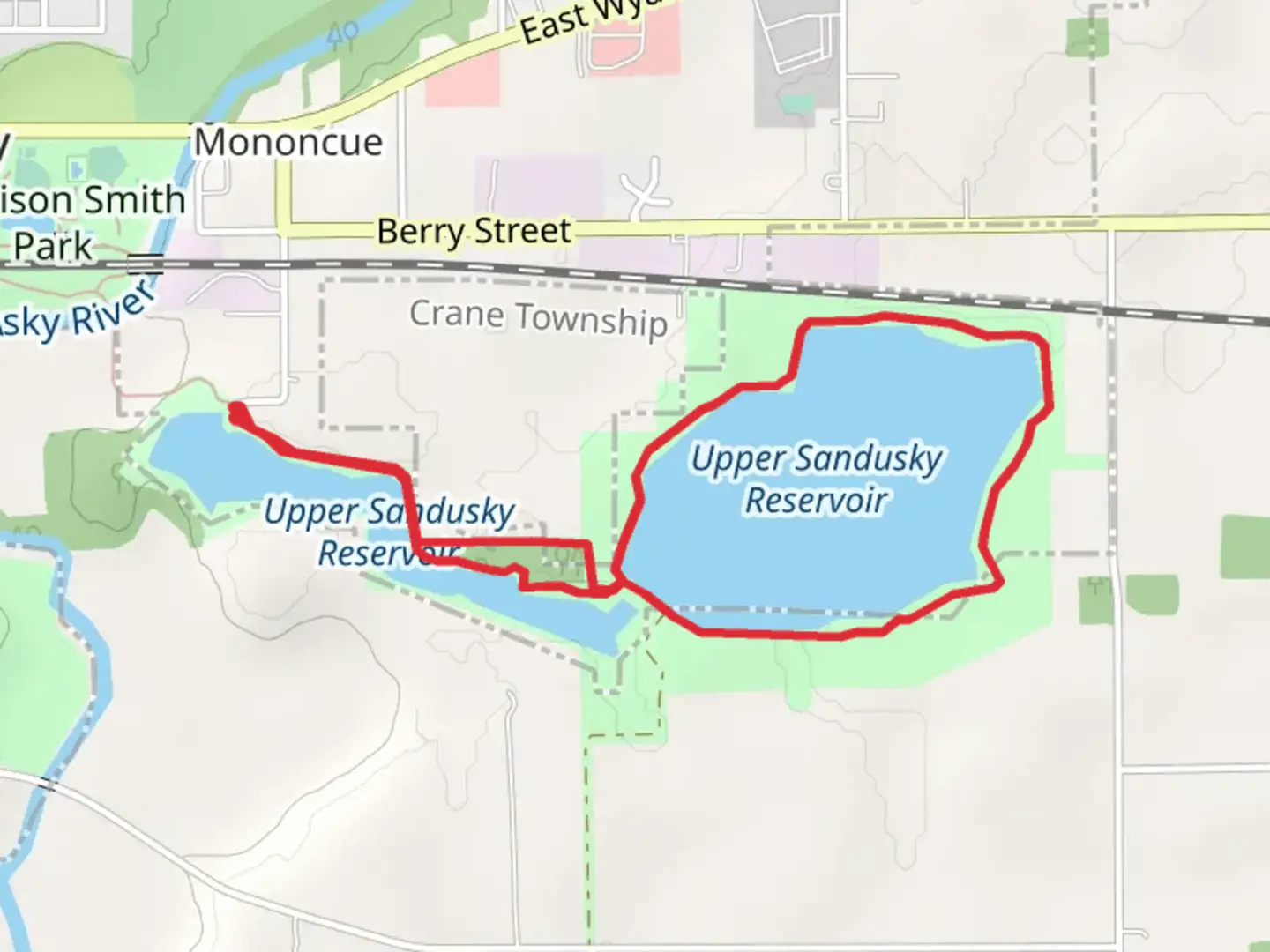 An image depicting the trail Upper Sandusky Reservoir Loop and its surrounding area.